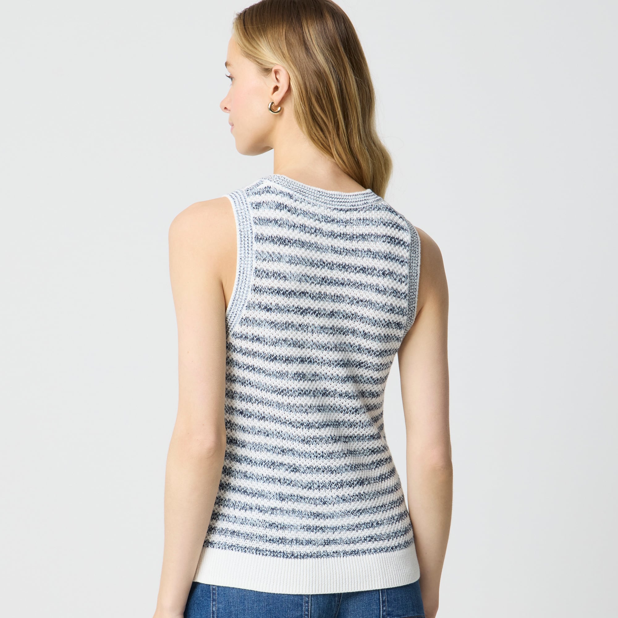 売れ筋商品|||ヴィンスカムート カットソー トップス レディース Women's llic Striped Sleeveless Crewneck Top Oyster Grey Womens Sleeveless Casual Tops Knit Crew Neck Tank Tops