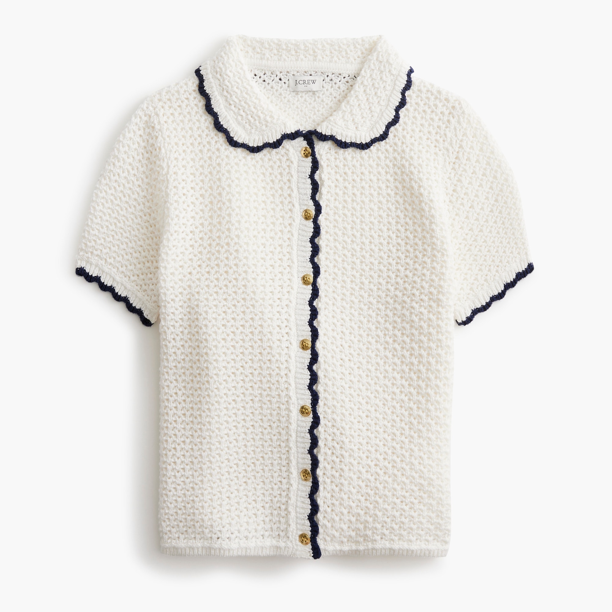 Short-sleeve crochet cardigan sweater