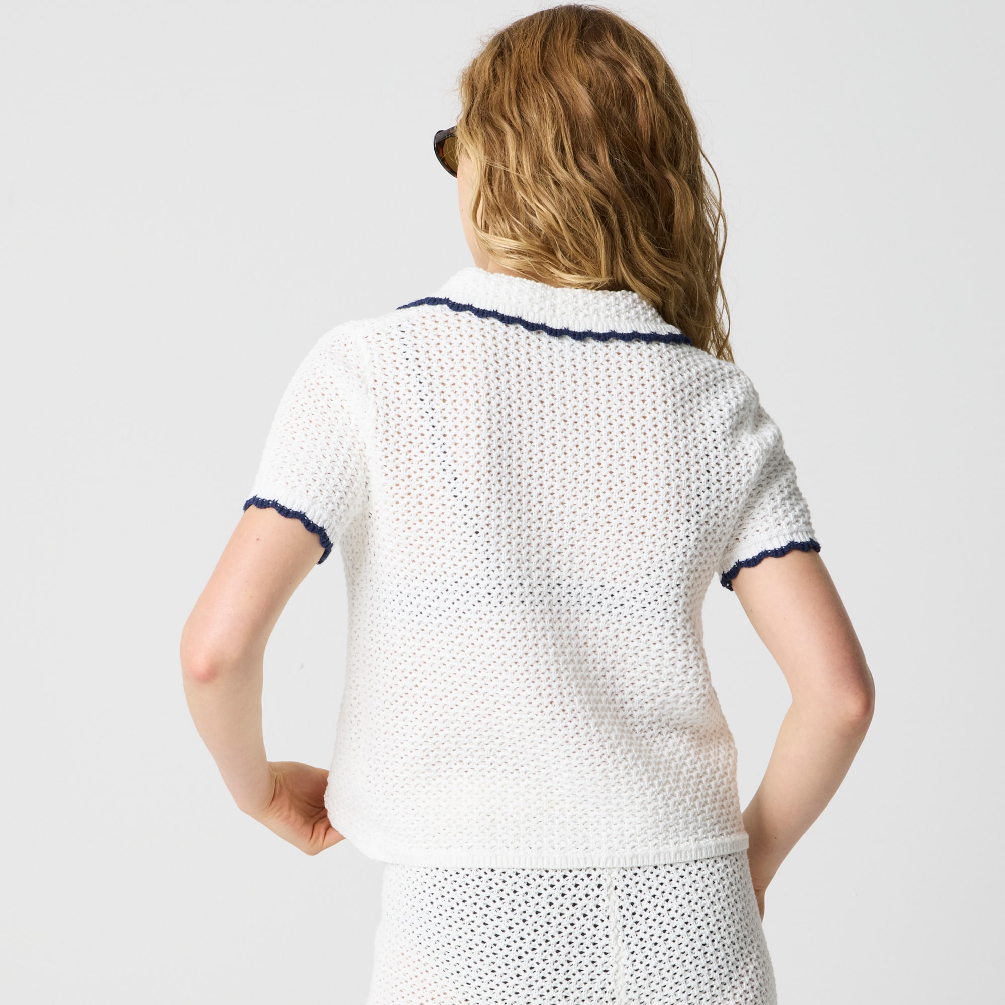 Short-sleeve crochet cardigan sweater