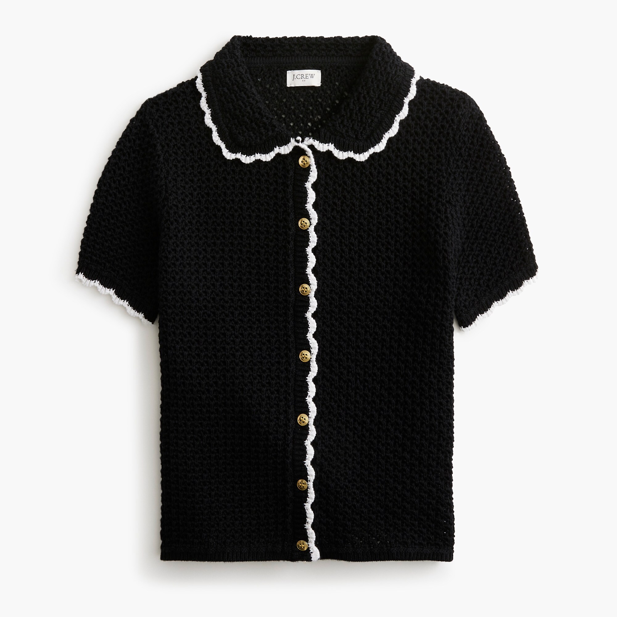 Short-sleeve crochet cardigan sweater