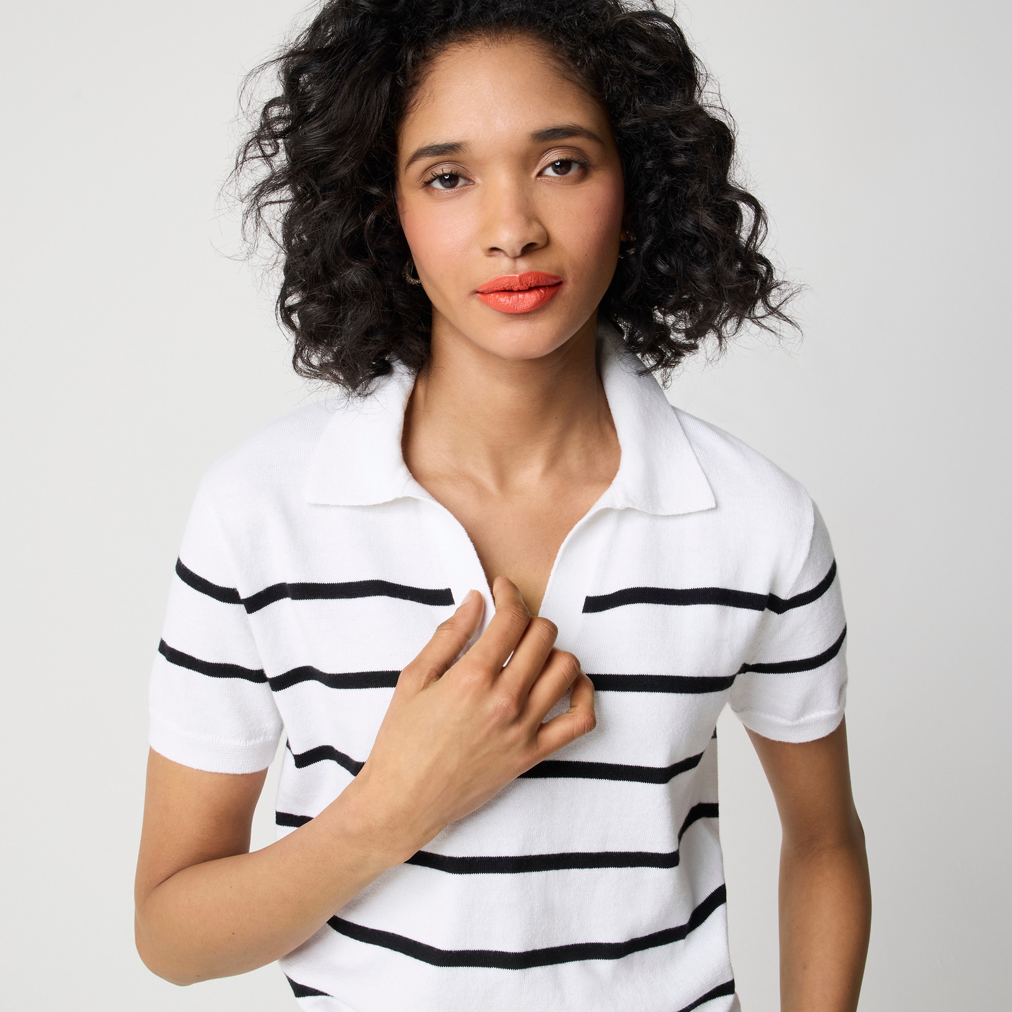 Striped short-sleeve sweater-polo