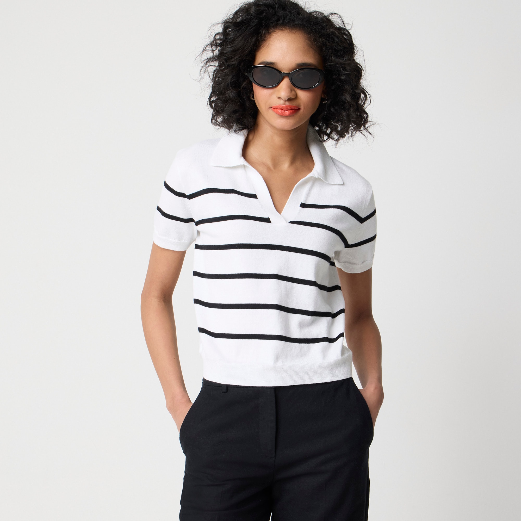 Striped short-sleeve sweater-polo