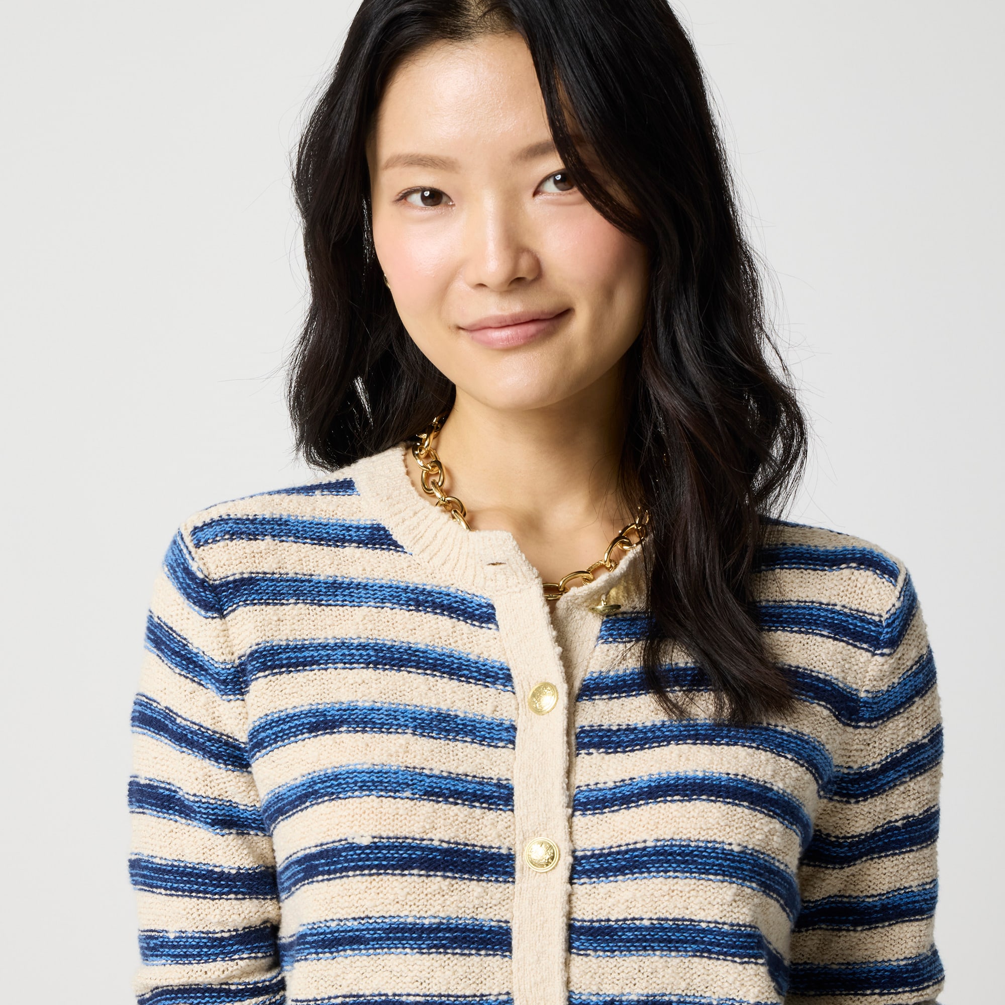 Striped slub cardigan sweater
