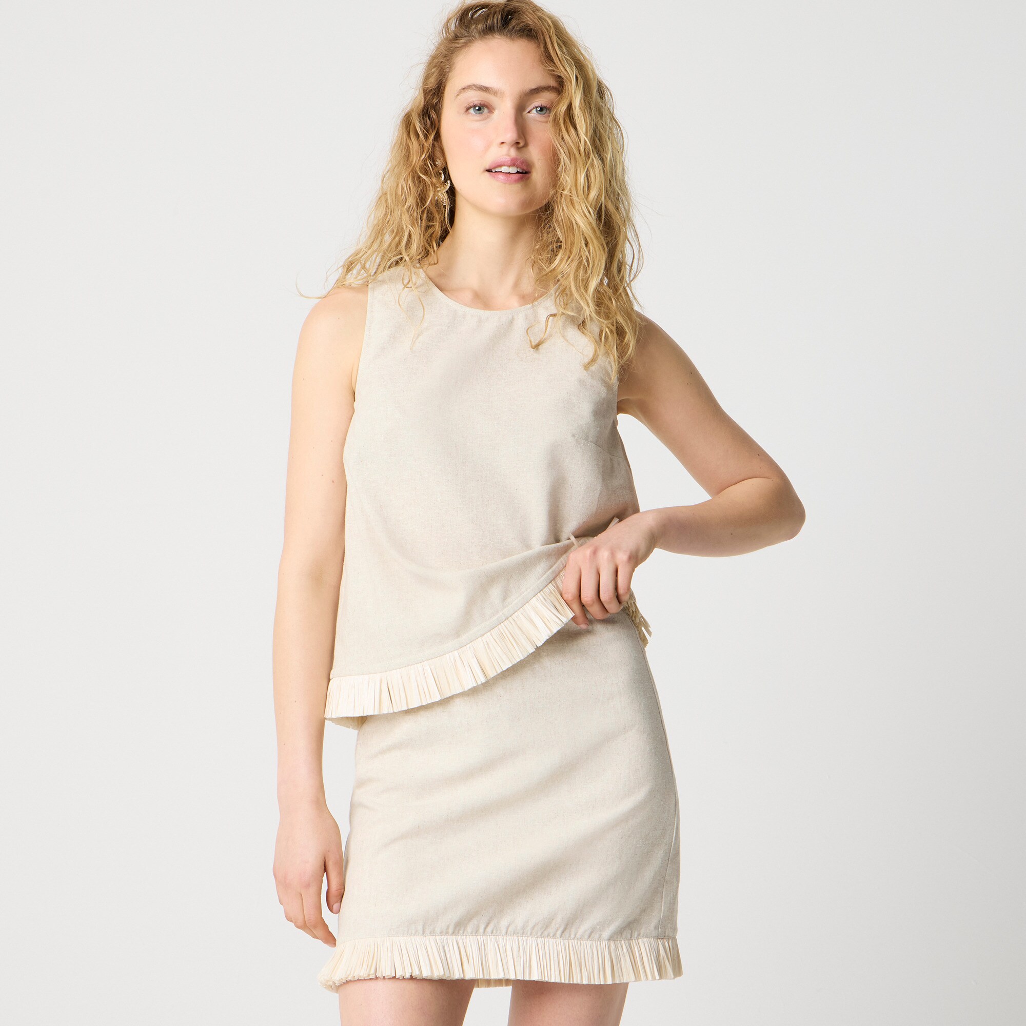 womens Straw-trim linen-blend skirt