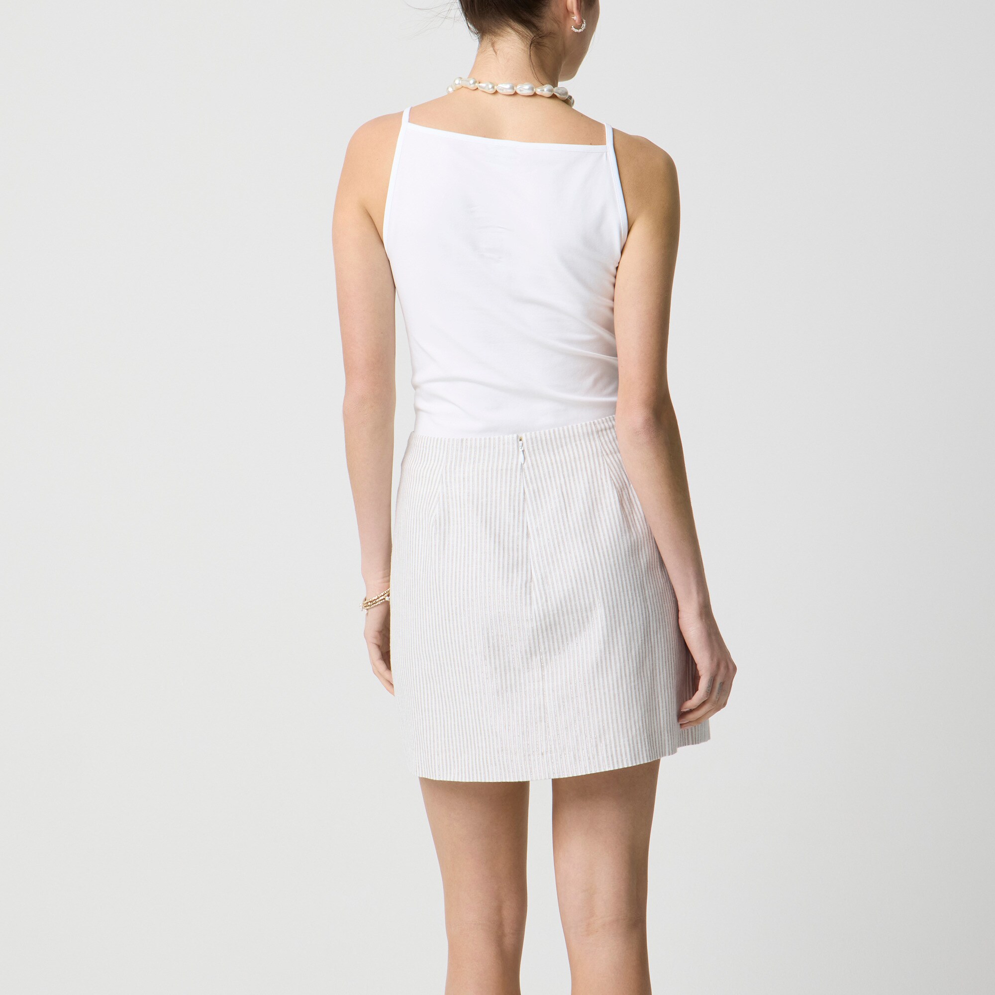 Striped linen-blend patch-pocket skirt