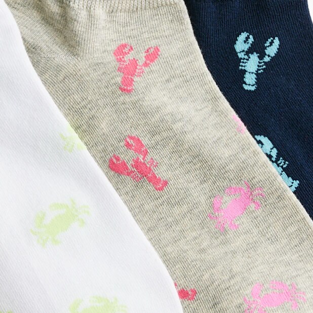 Lobsters ankle socks three-pack WHITE factory: lobsters ankle socks three-pack for women