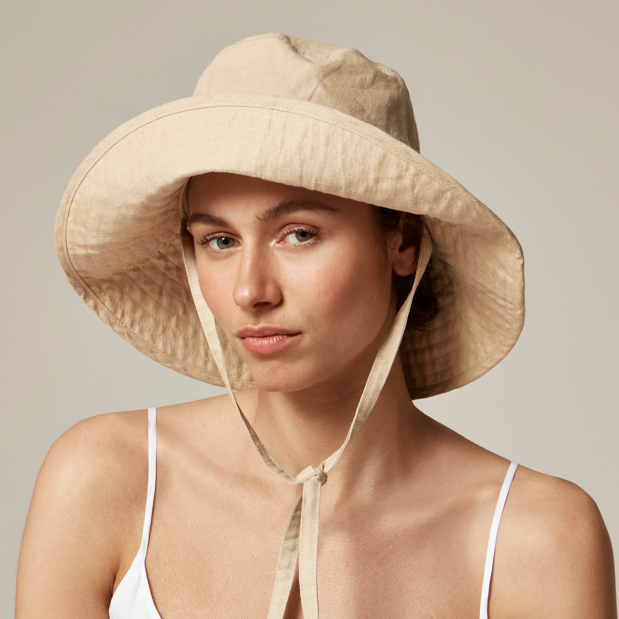 womens Linen bucket hat with ties
