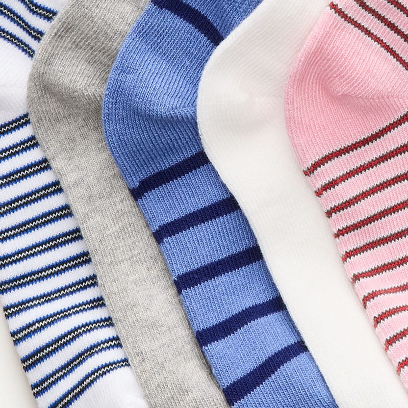 Girls' ruffle ankle socks five-pack PINK BLUE STRIPE MIX MU