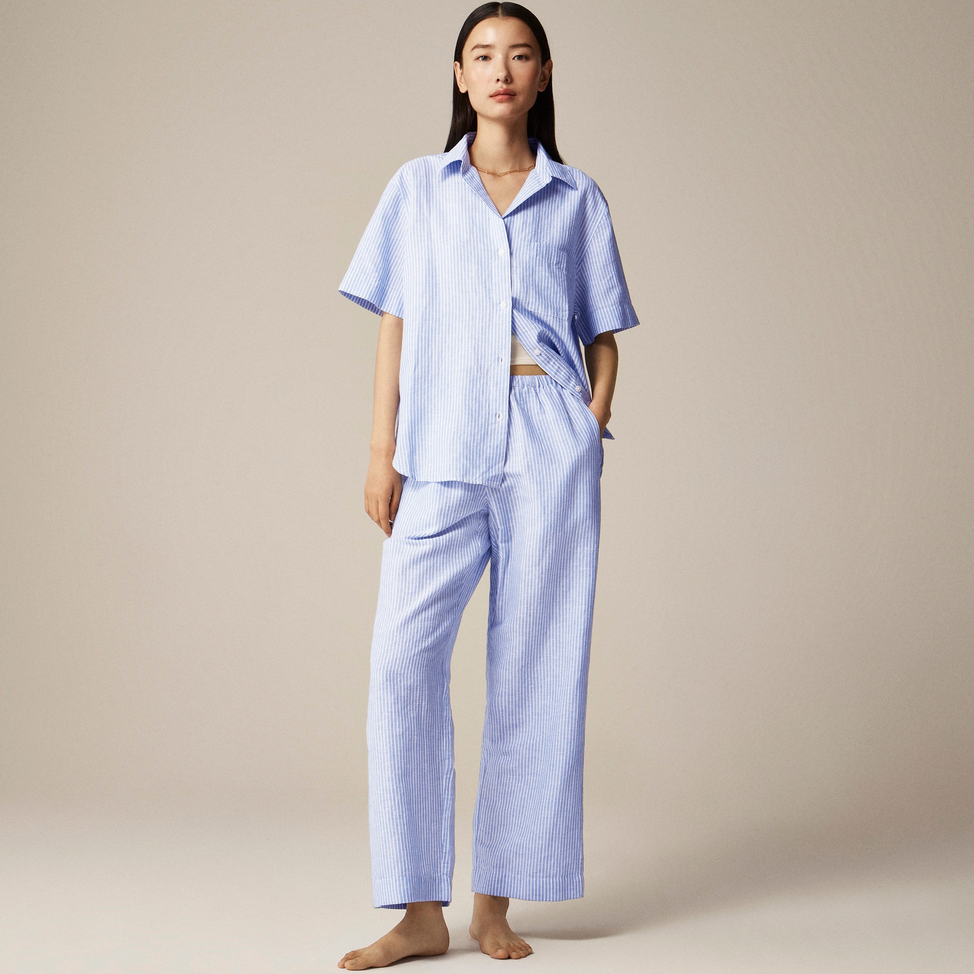 womens Linen-cotton blend pajama pant set