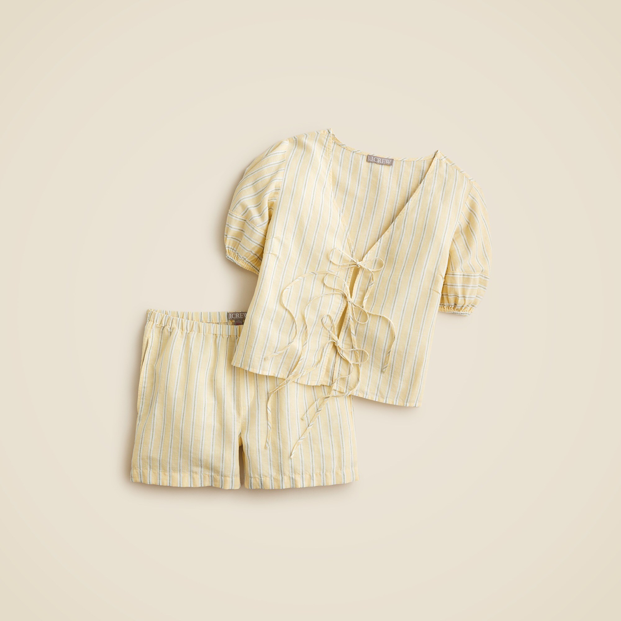 Linen-cotton blend tie-front short set
