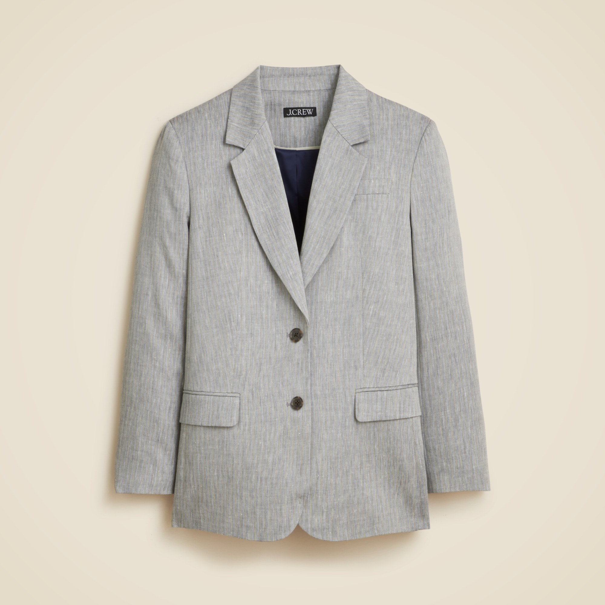 womens Classic two-button blazer in herringbone linen blend