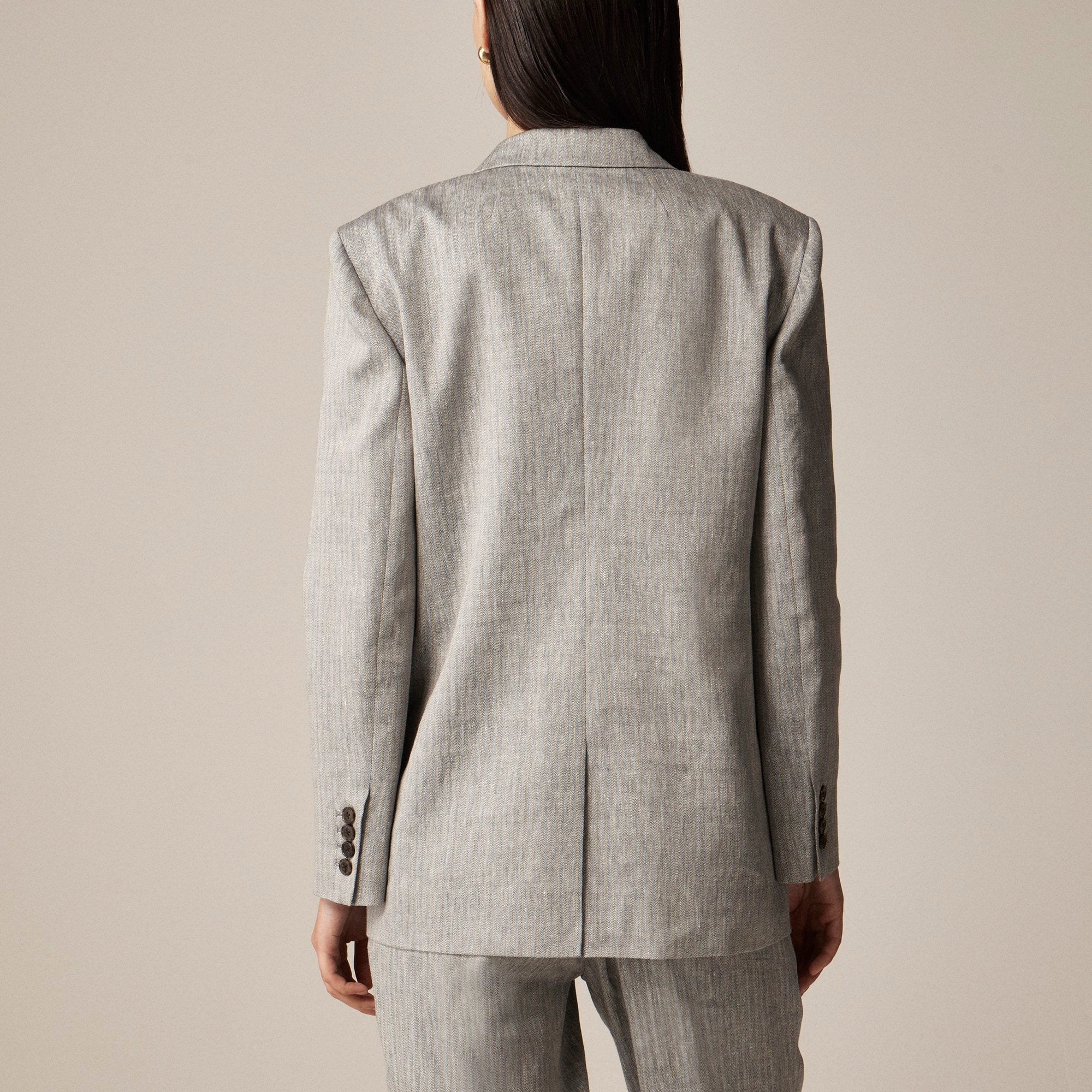 Classic two-button blazer in herringbone linen blend