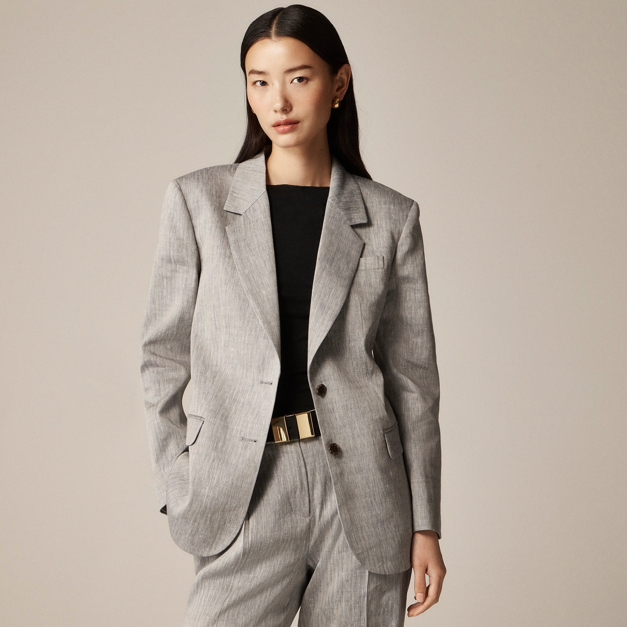 womens Classic two-button blazer in herringbone linen blend