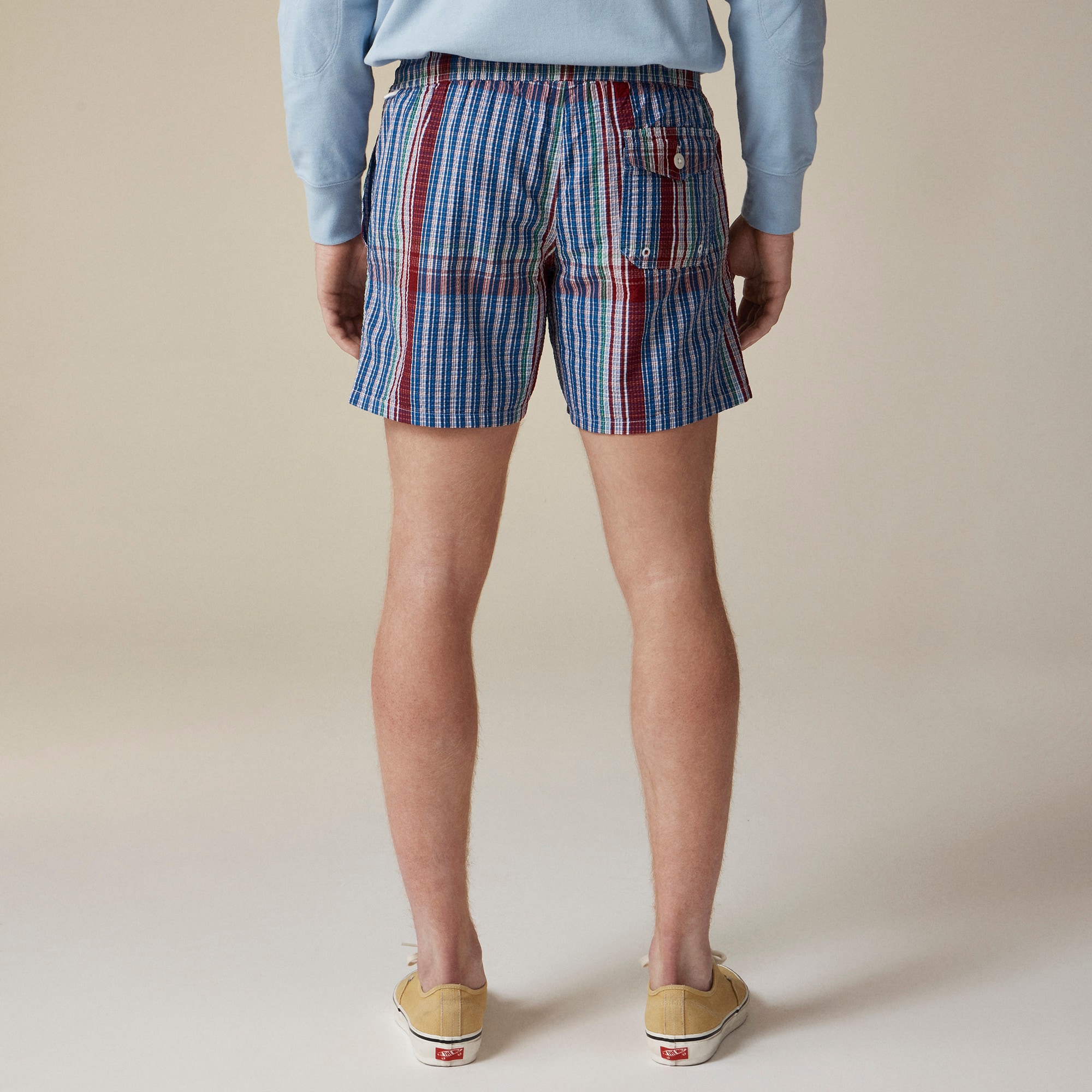 6" swim trunk in seersucker plaid