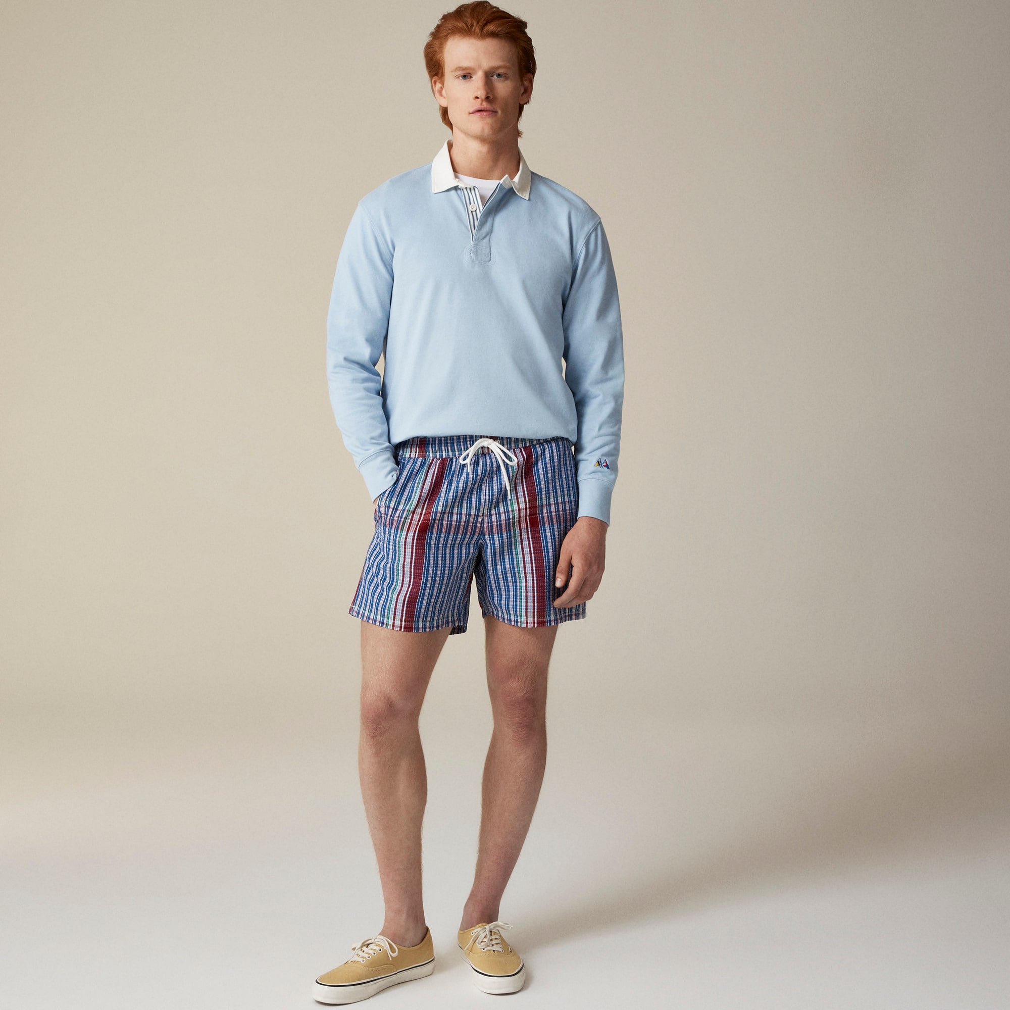 6" swim trunk in seersucker plaid