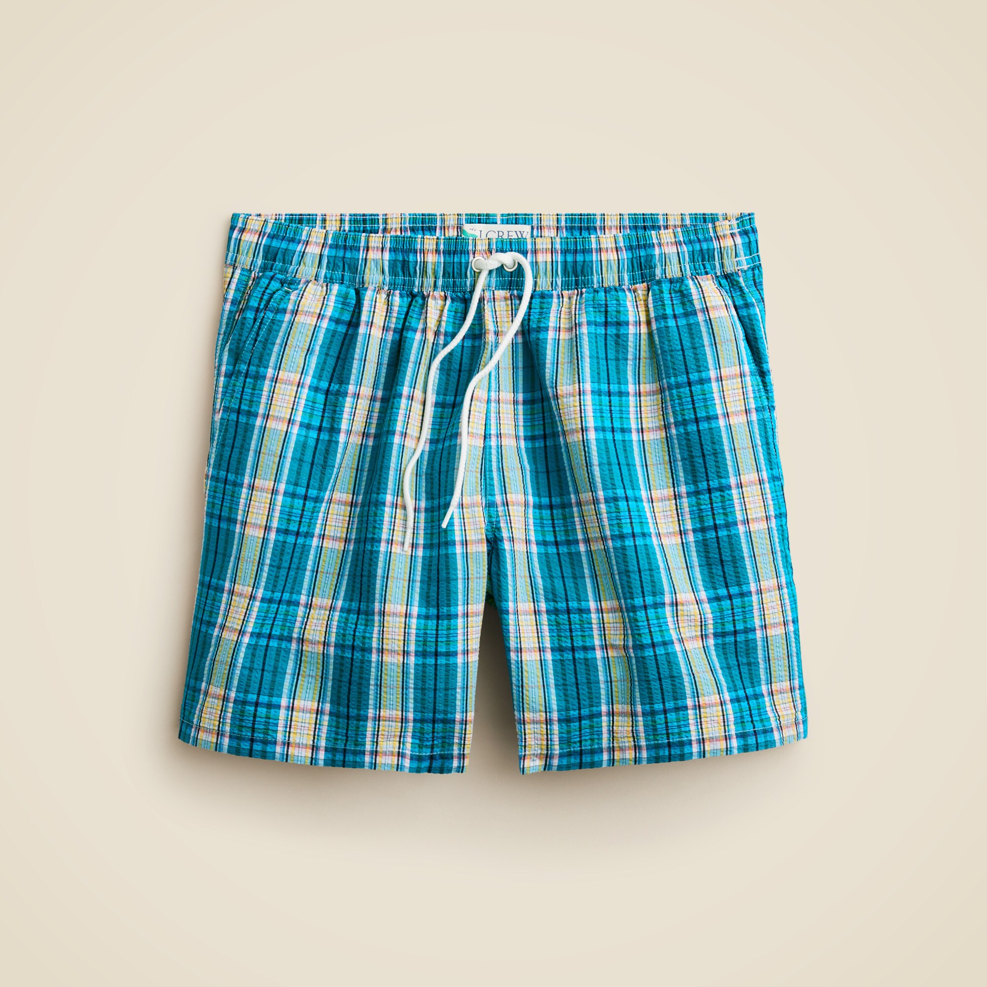6" swim trunk in seersucker plaid