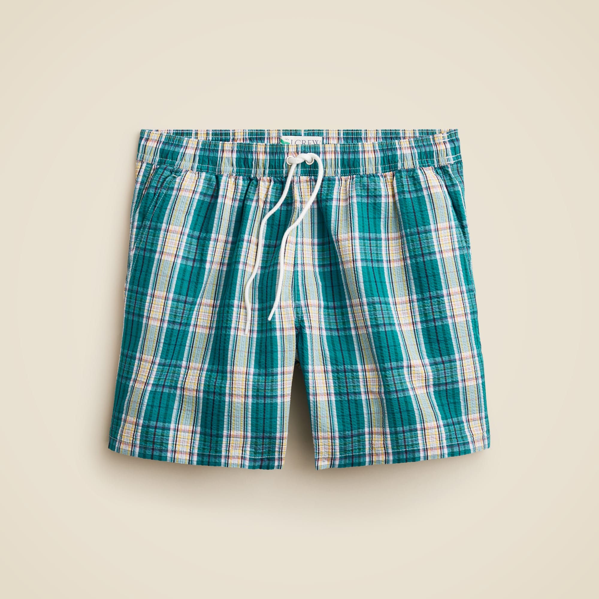 mens 6&quot; swim trunk in seersucker plaid