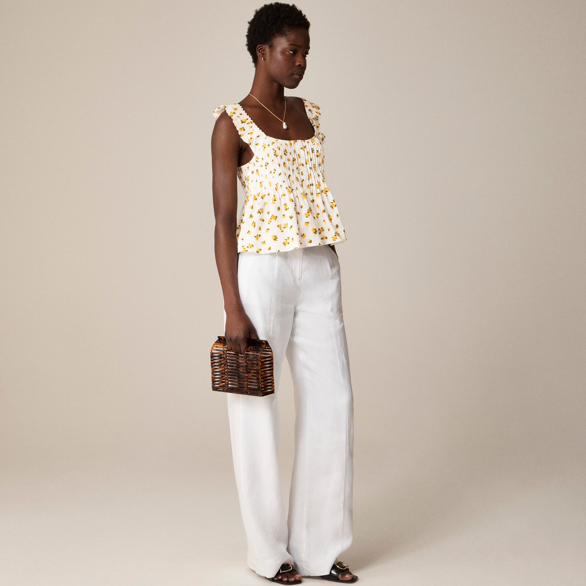 Pintuck peplum top in budding rose print