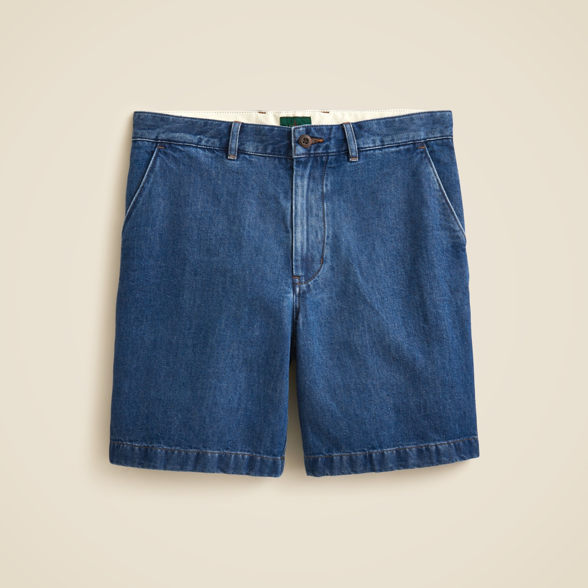 mens 8&quot; Relaxed cotton-linen blend denim short