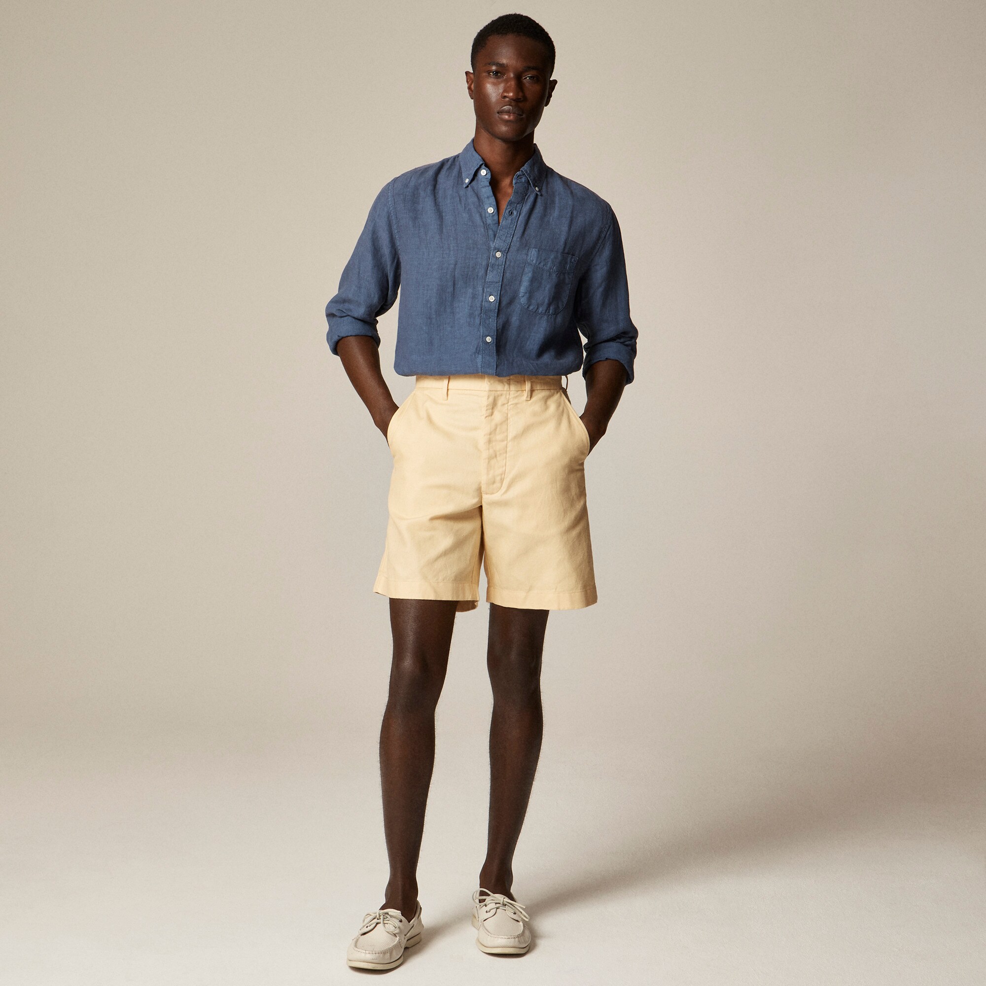 8" cotton-linen blend dress short