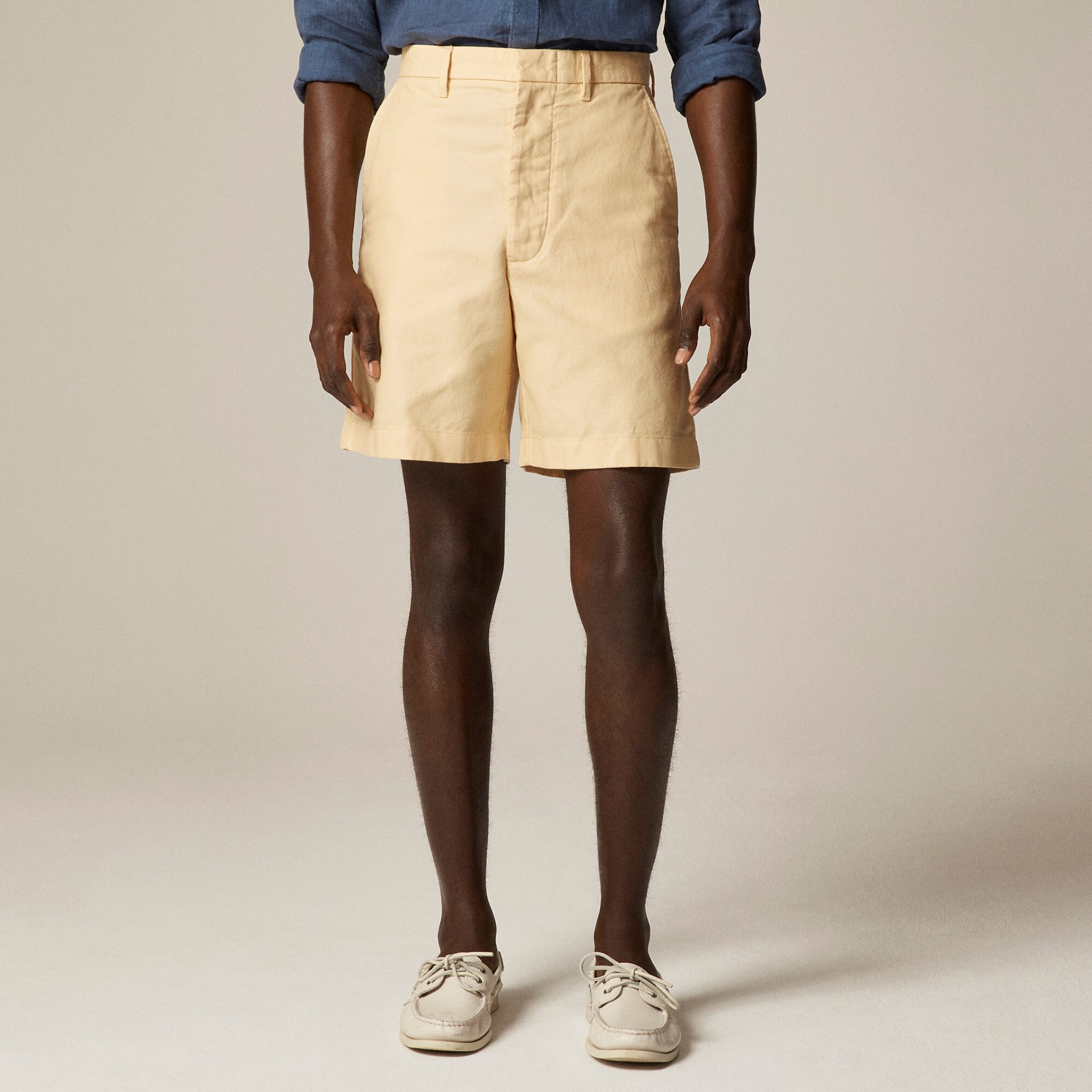 8" cotton-linen blend dress short