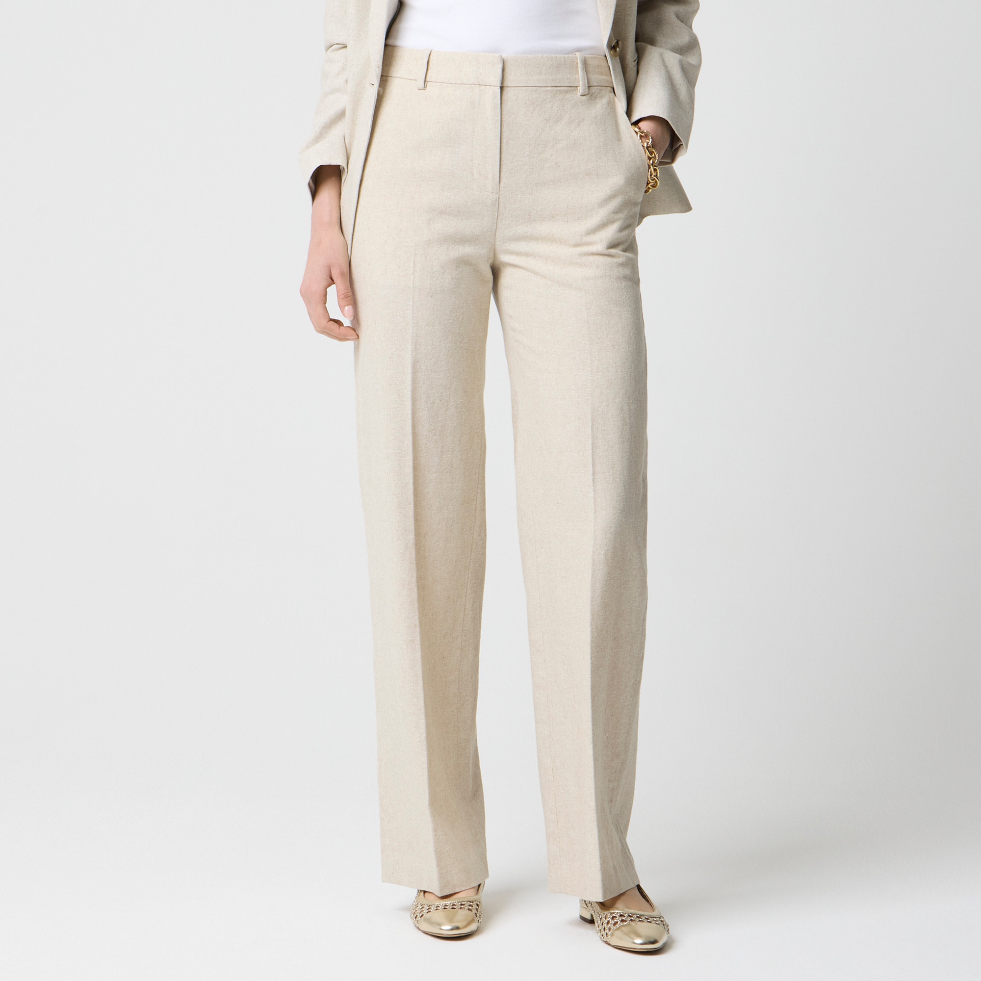  Linen-blend Remy high-rise wide-leg cropped pant
