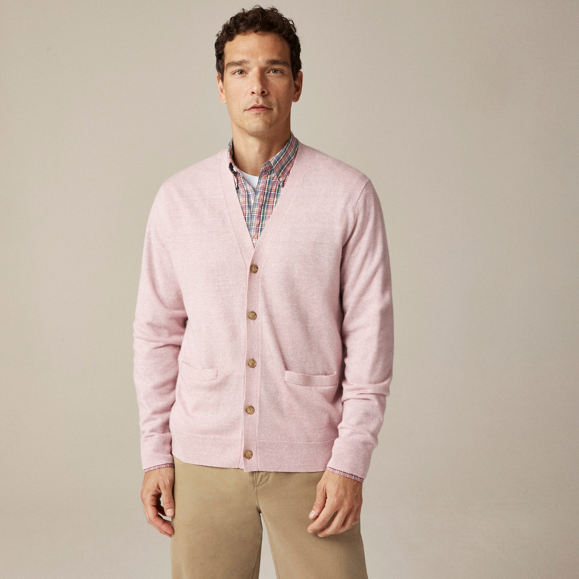  Marled cashmere-linen blend V-neck cardigan