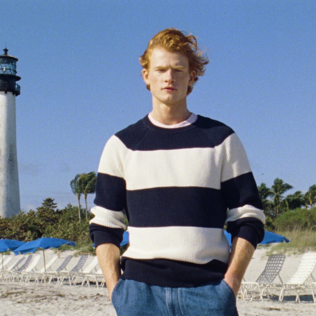 Ribbed cotton sweater in stripe