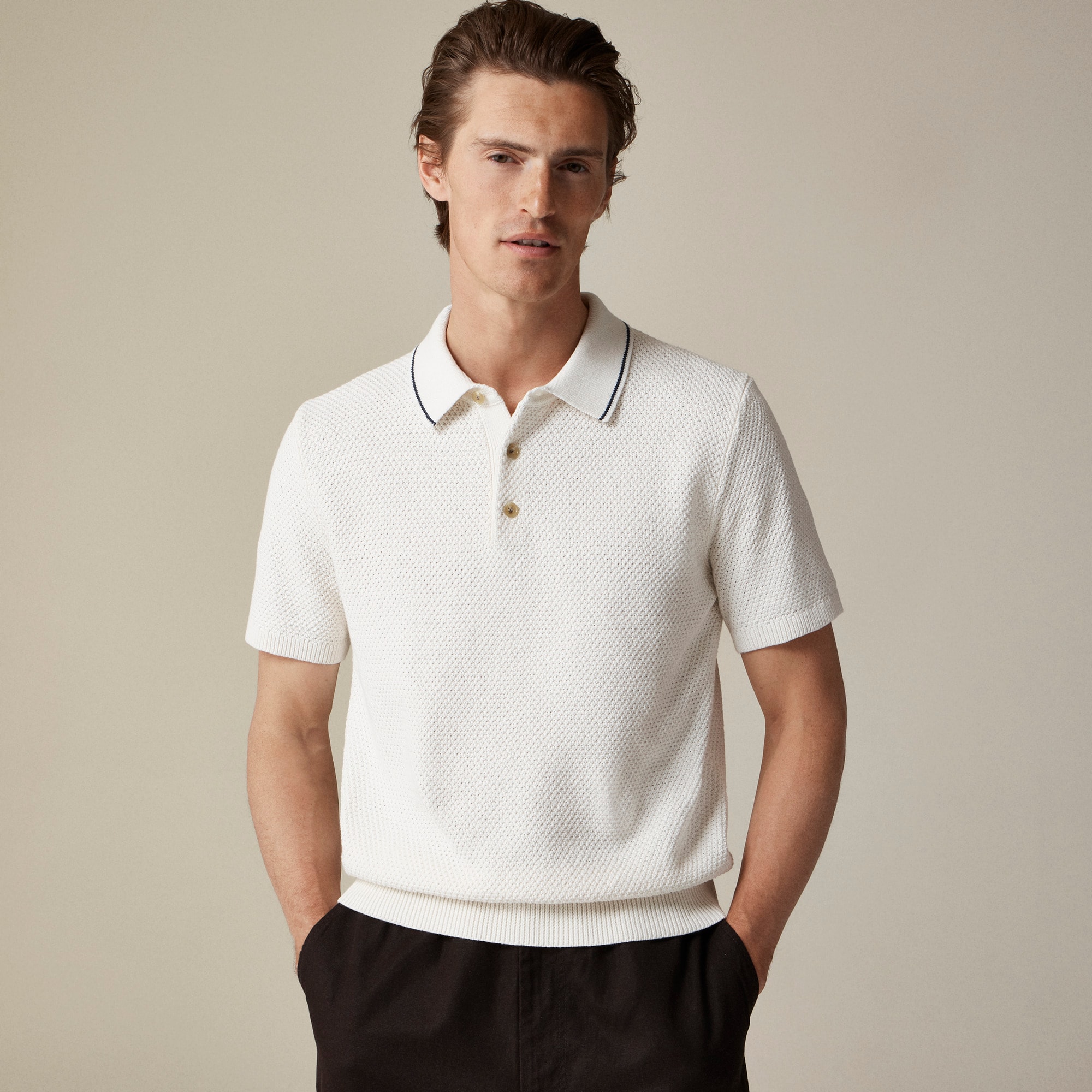 mens Short-sleeve cotton seed-stitch sweater-polo
