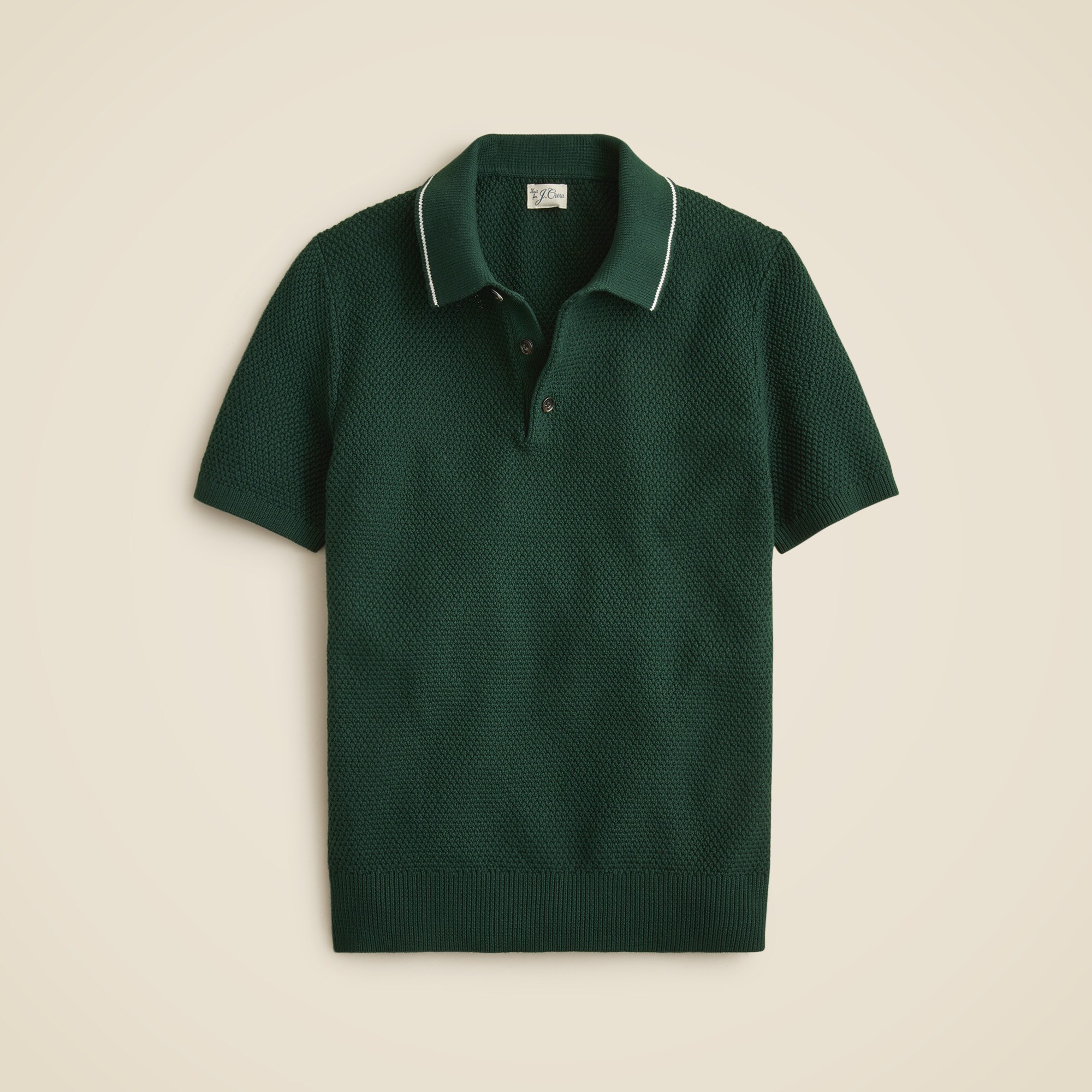 Short-sleeve cotton seed-stitch sweater-polo