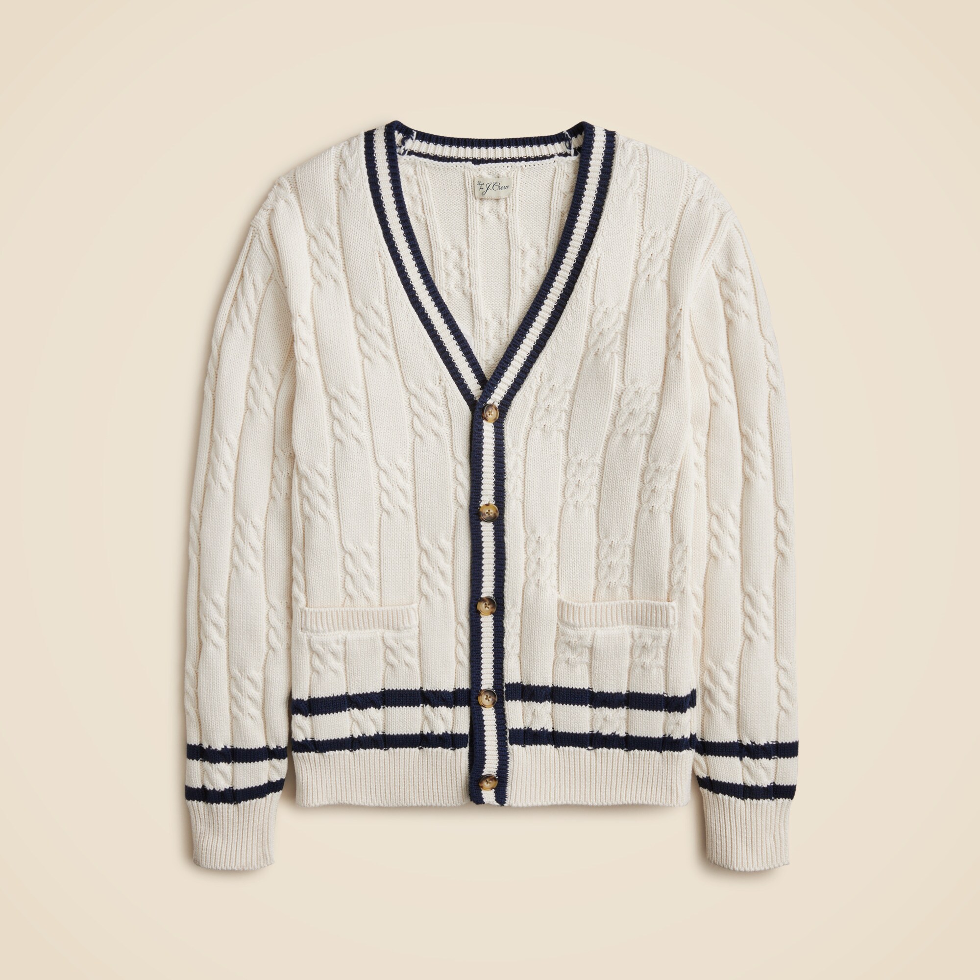 Cotton cable-knit varsity cardigan
