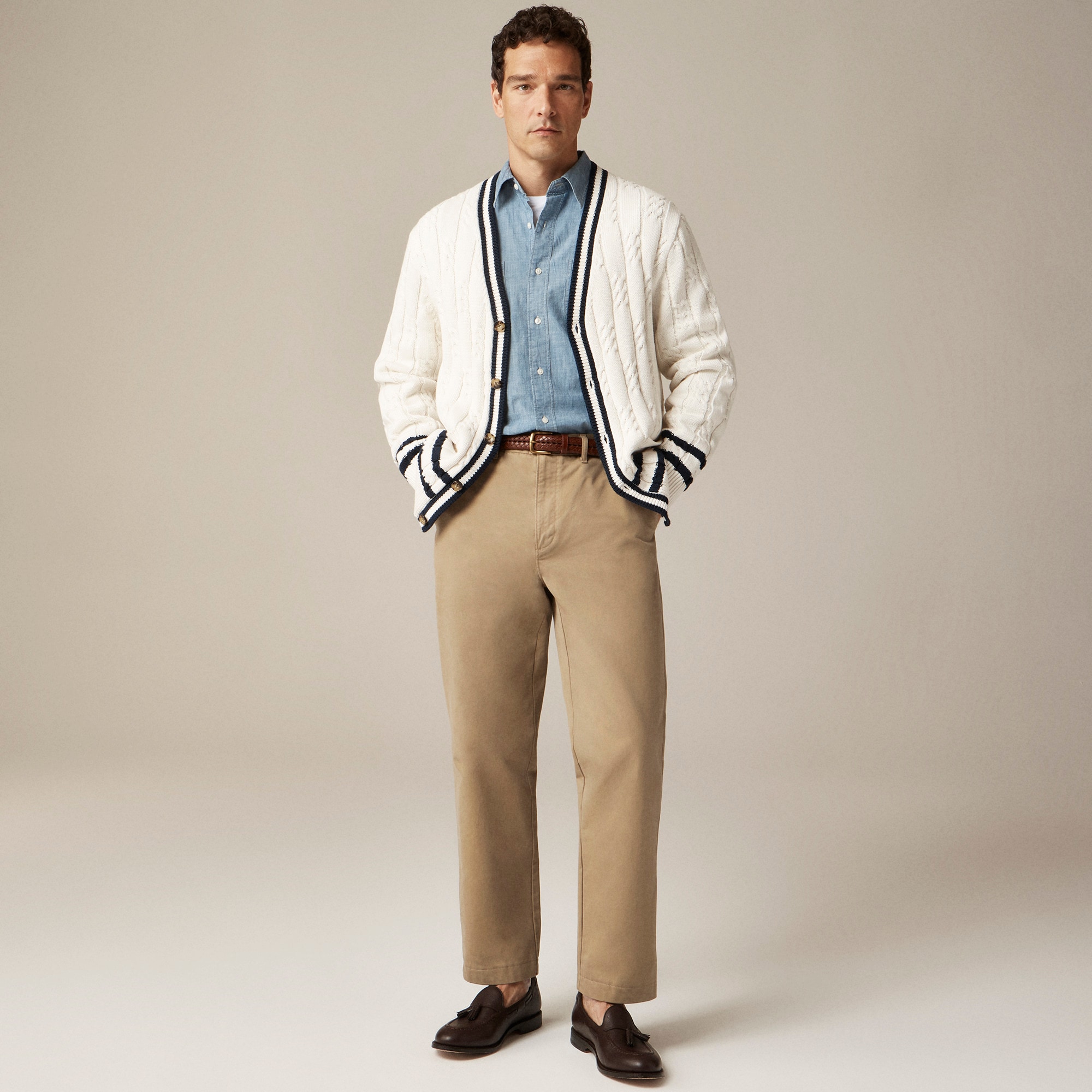 Cotton cable-knit varsity cardigan