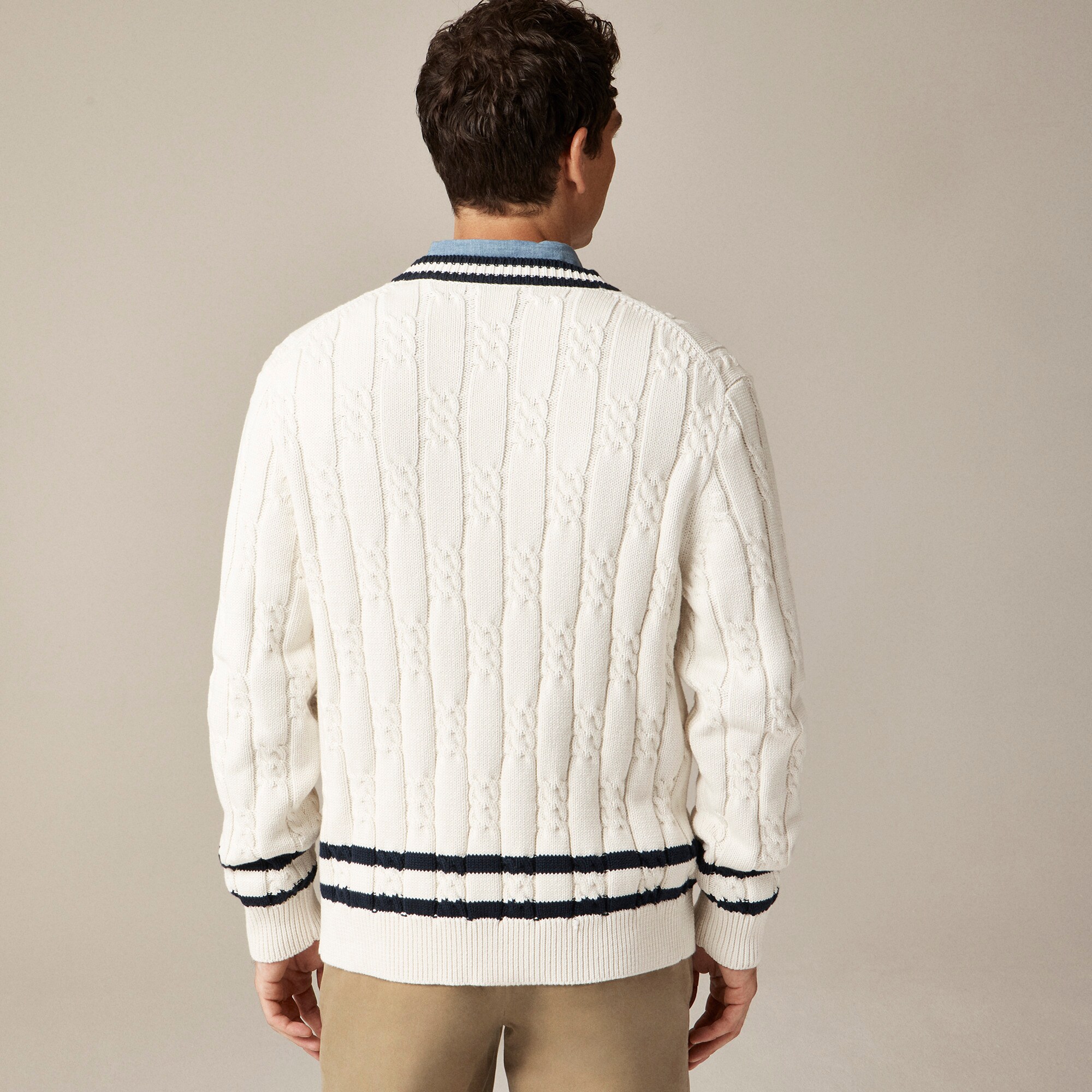 Cotton cable-knit varsity cardigan