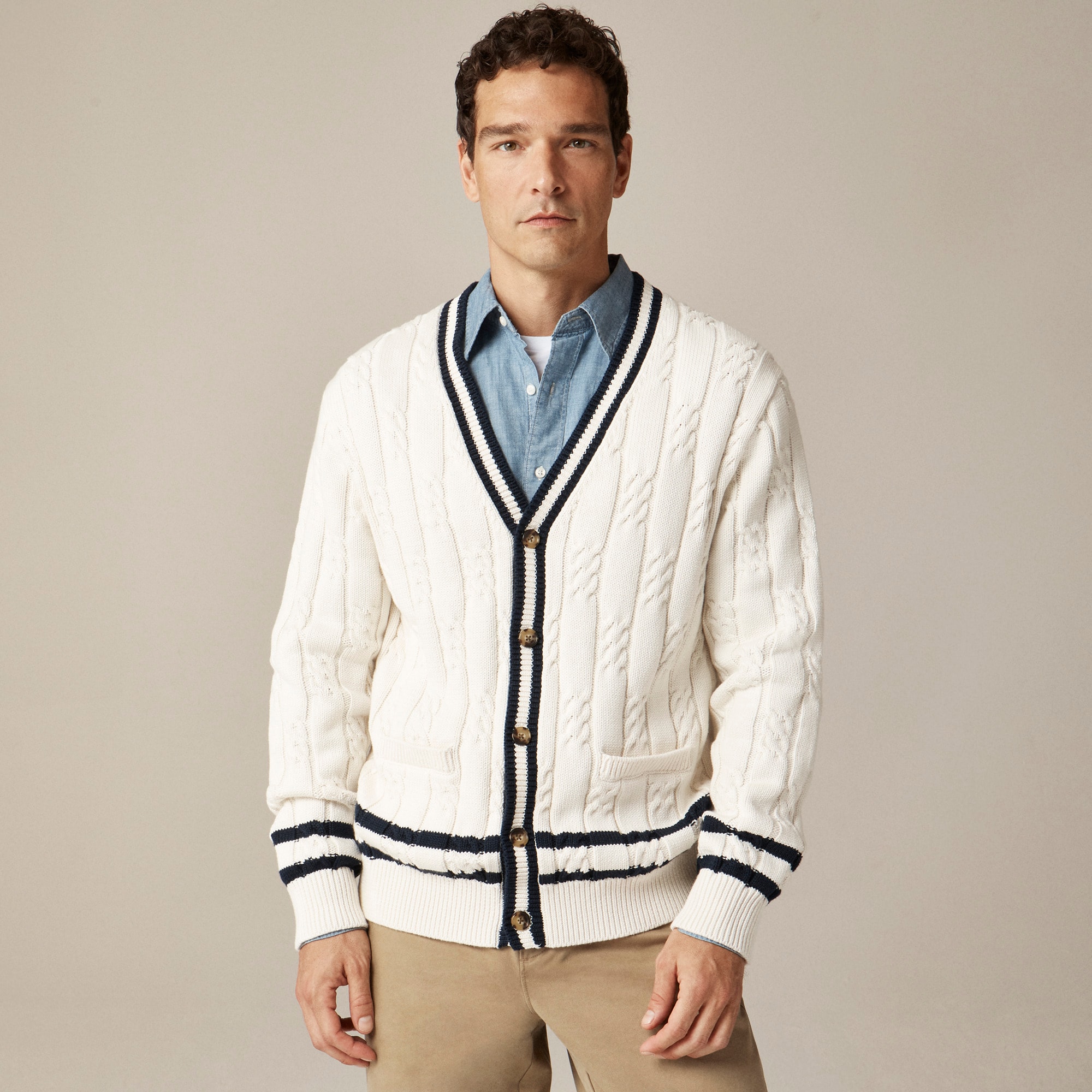 mens Cotton cable-knit varsity cardigan
