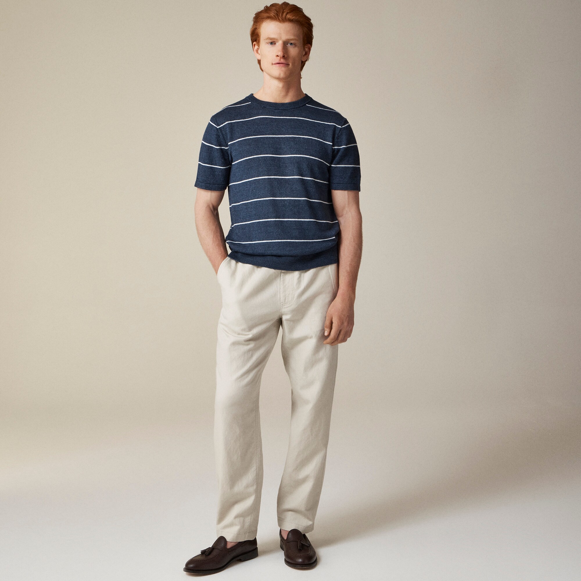 Short-sleeve linen sweater in stripe