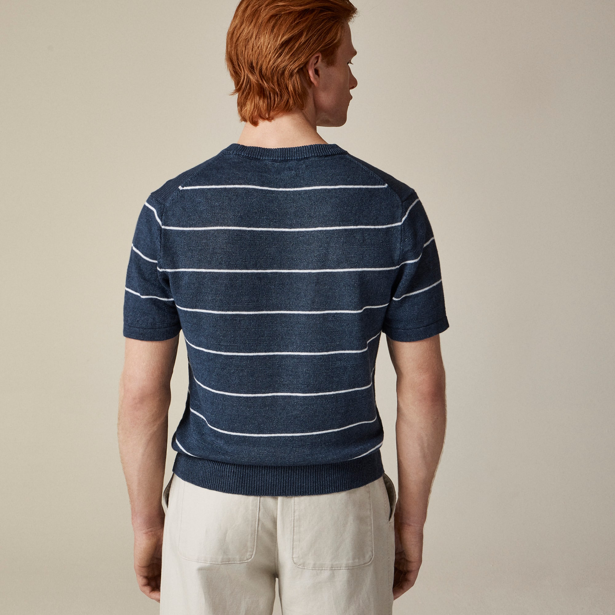 Short-sleeve linen sweater in stripe