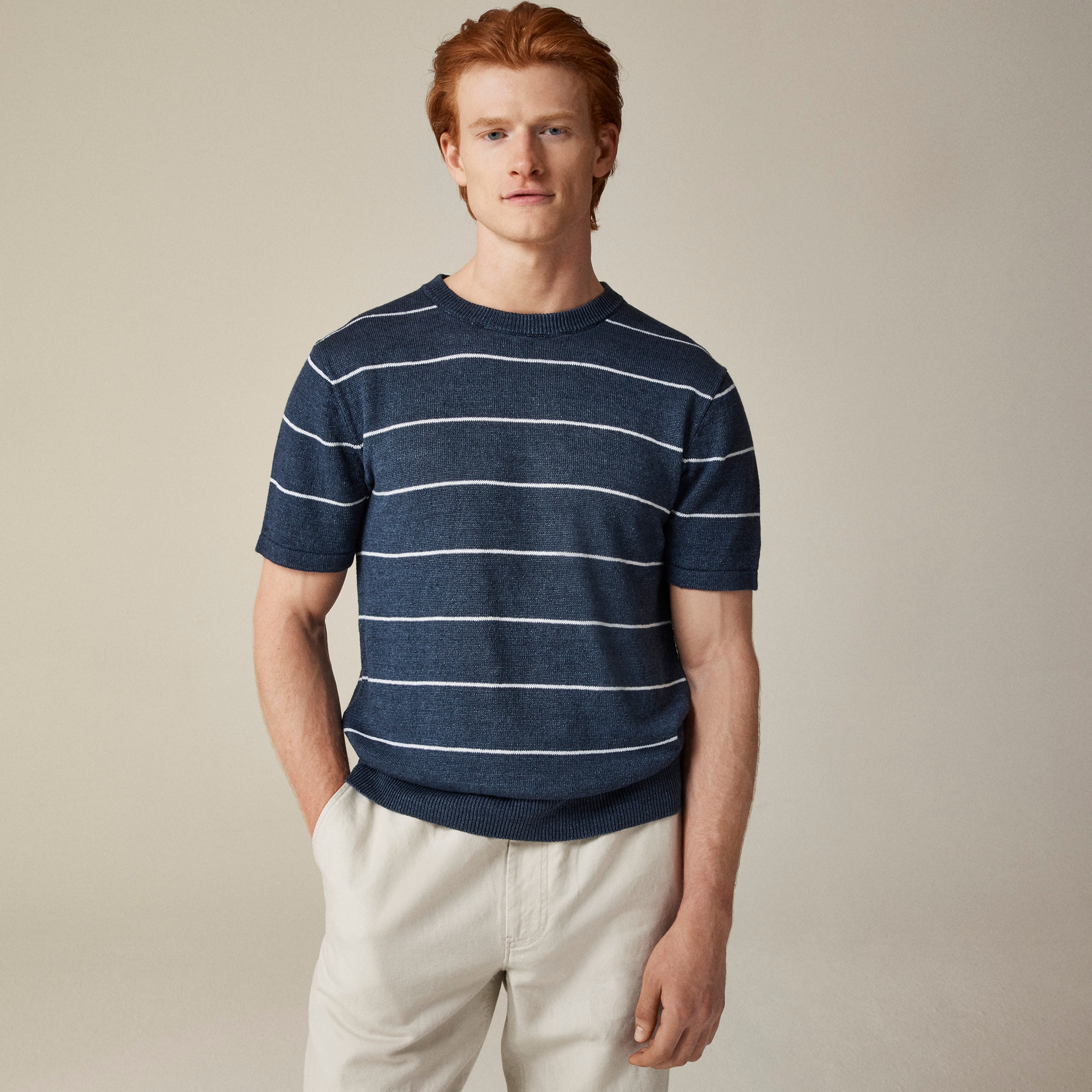 mens Short-sleeve linen sweater in stripe