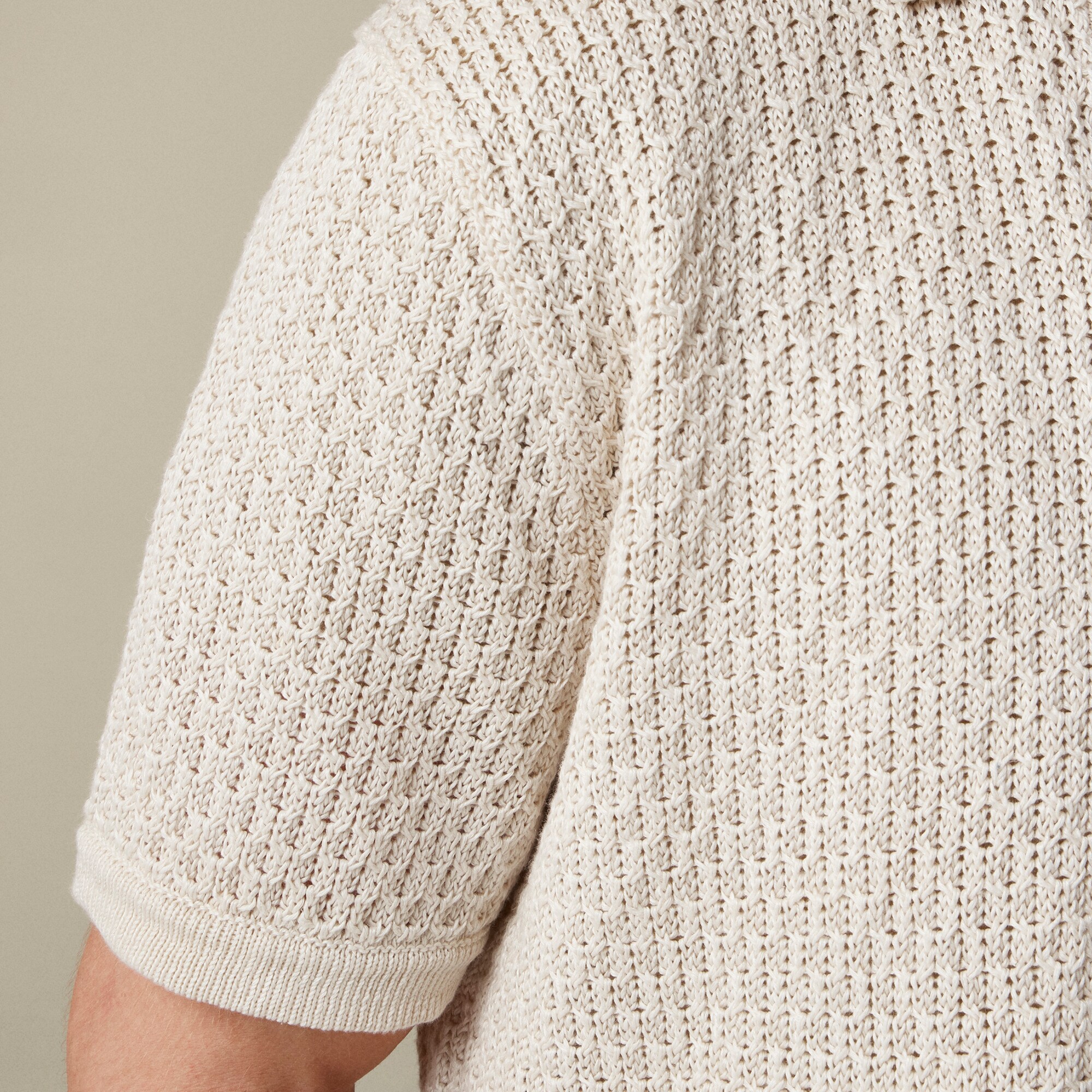 mens Short-sleeve linen texture-stitch cardigan sweater-polo