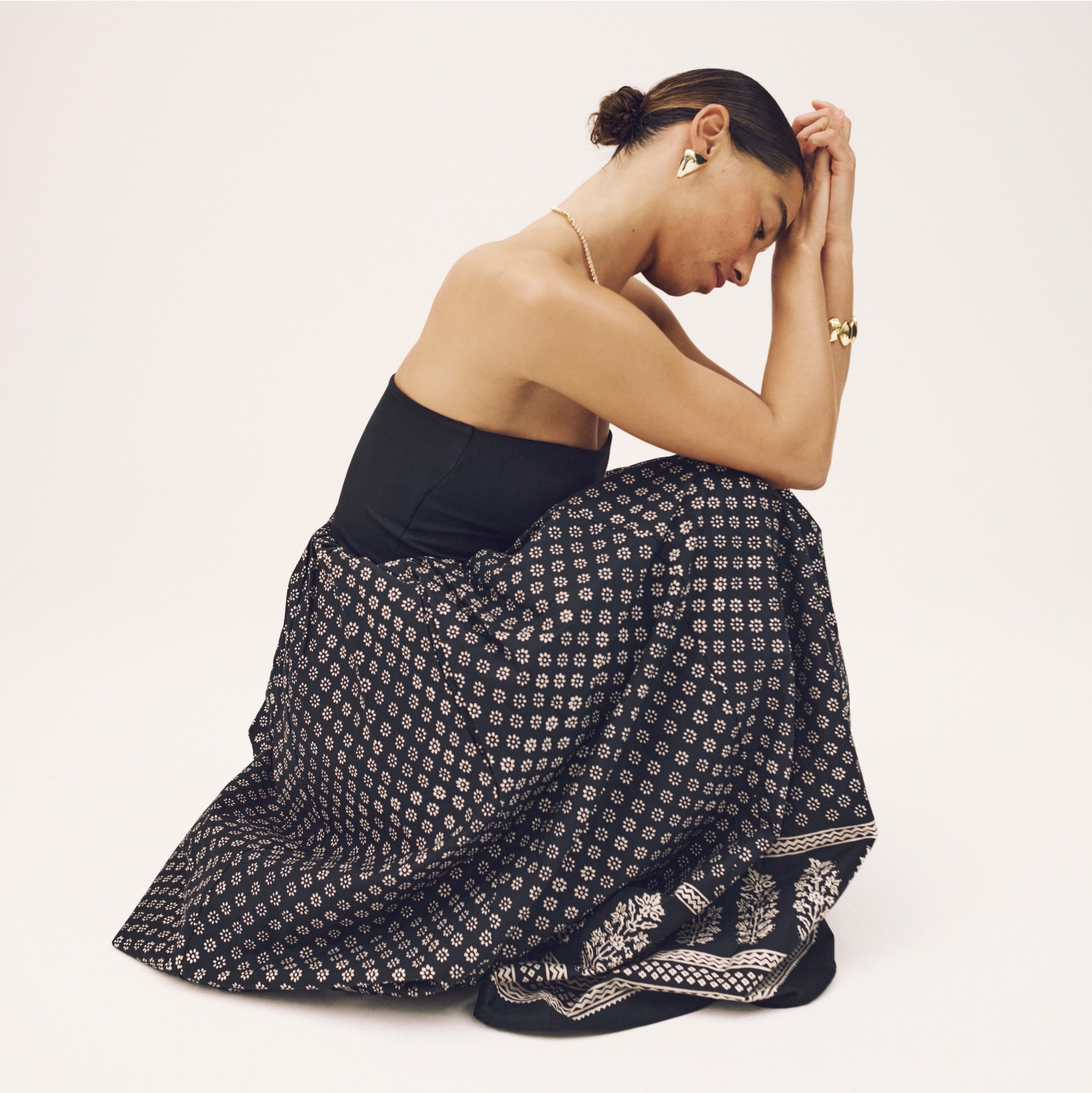 Strapless mixy dress in block print