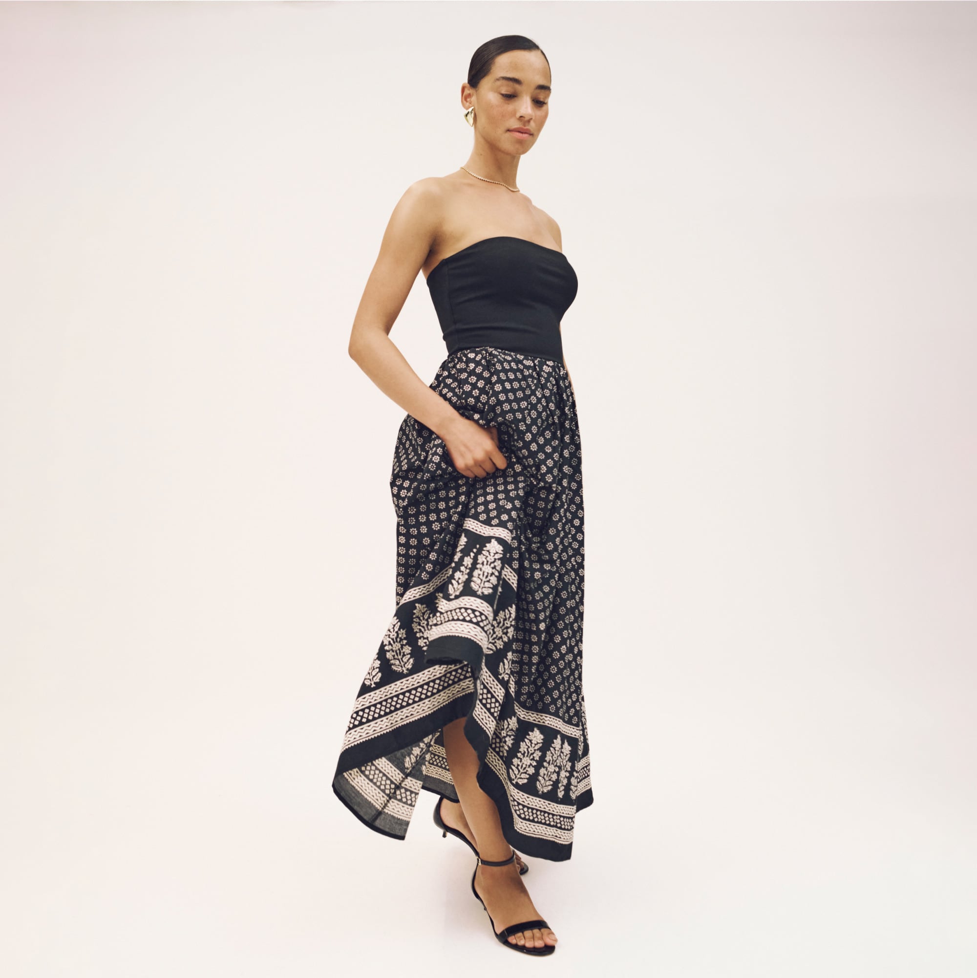 Strapless mixy dress in block print