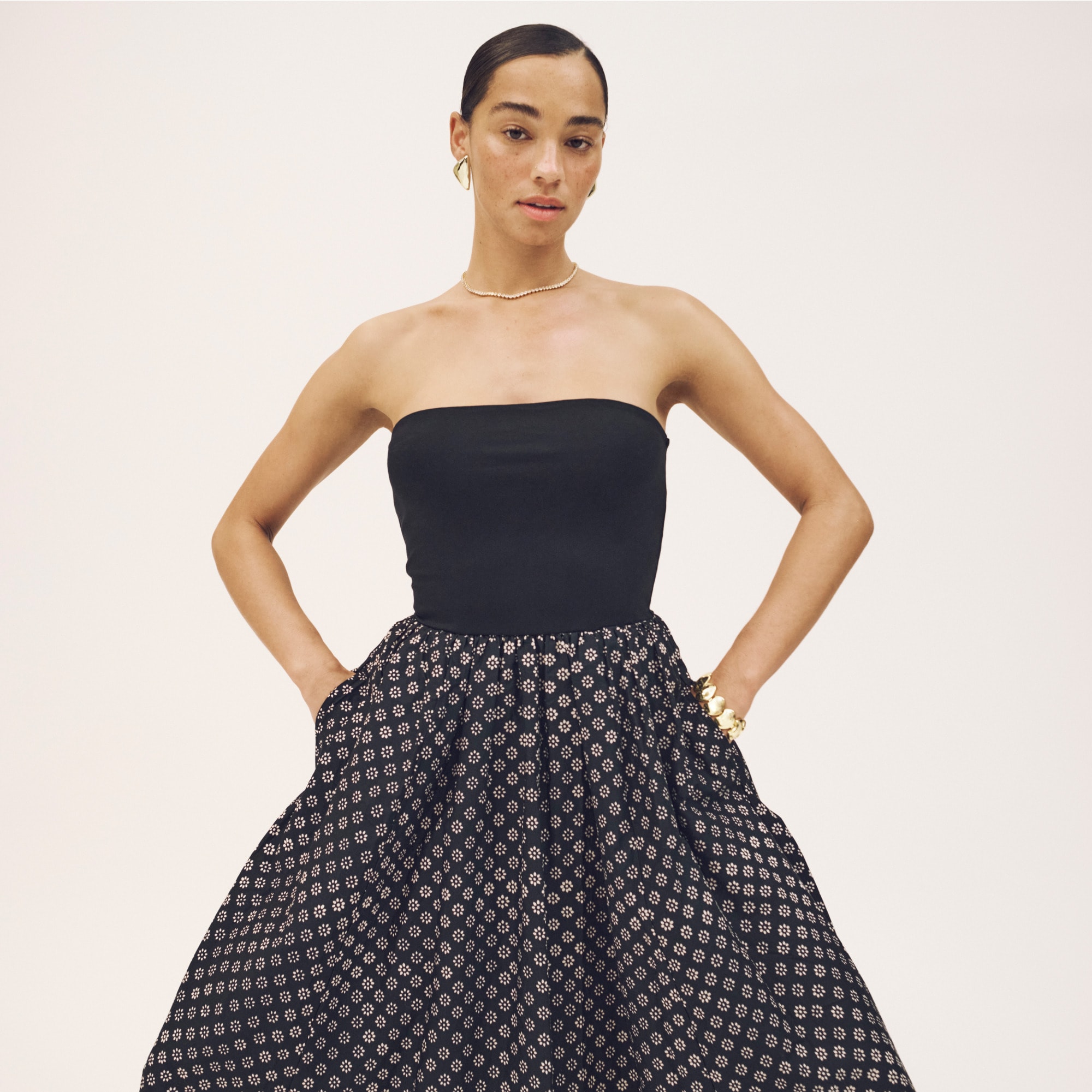 Strapless mixy dress in block print