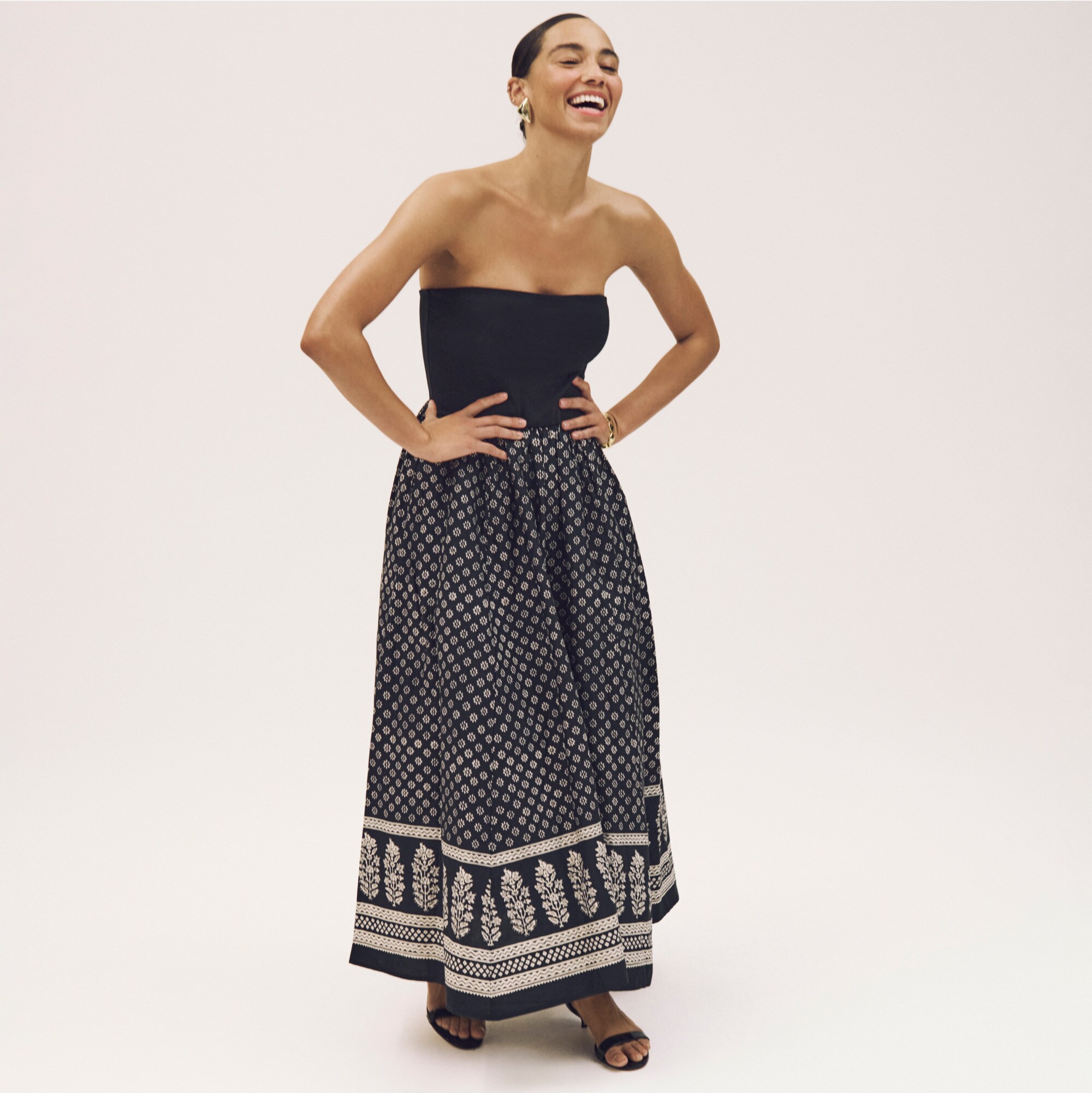  Strapless mixy dress in block print