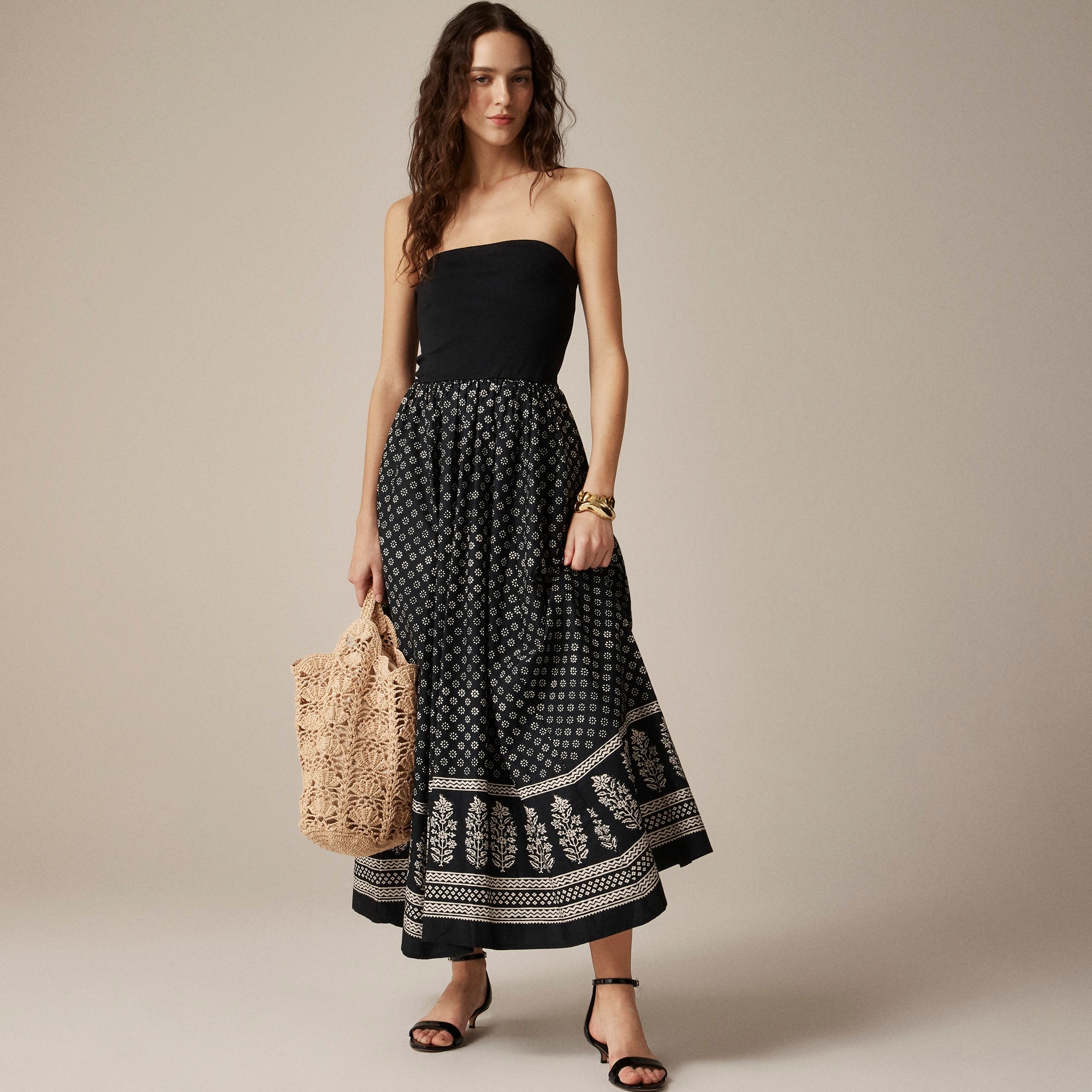 Strapless mixy dress in block print