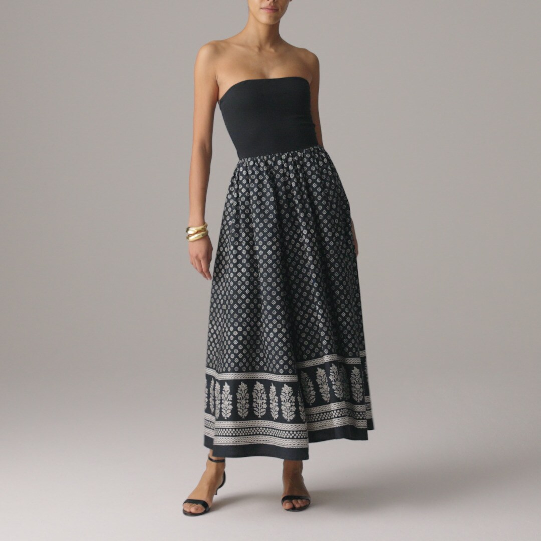 Strapless mixy dress in block print