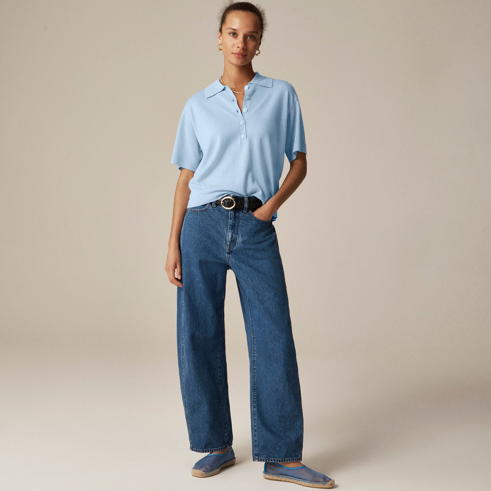 womens Featherweight cashmere short-sleeve sweater-polo