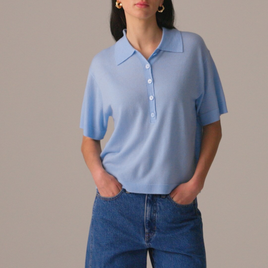 Featherweight cashmere short-sleeve sweater-polo