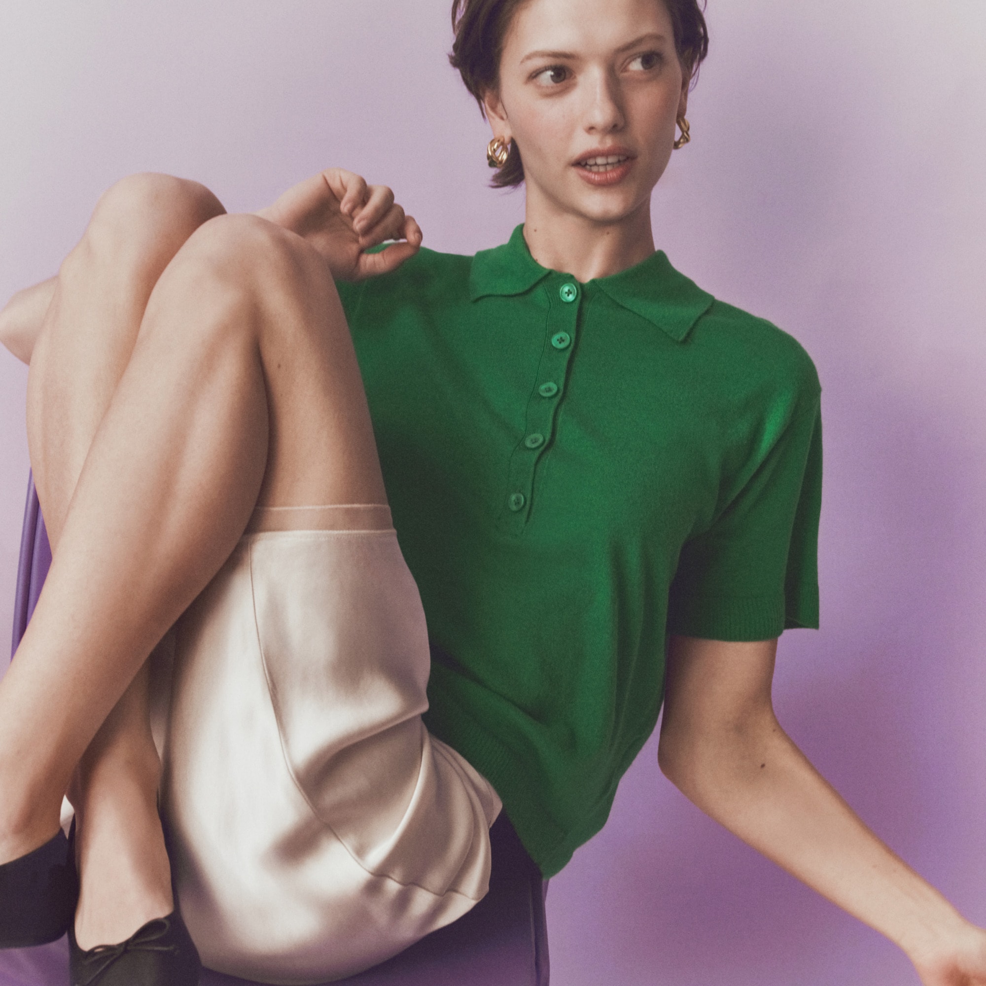 womens Featherweight cashmere short-sleeve sweater-polo