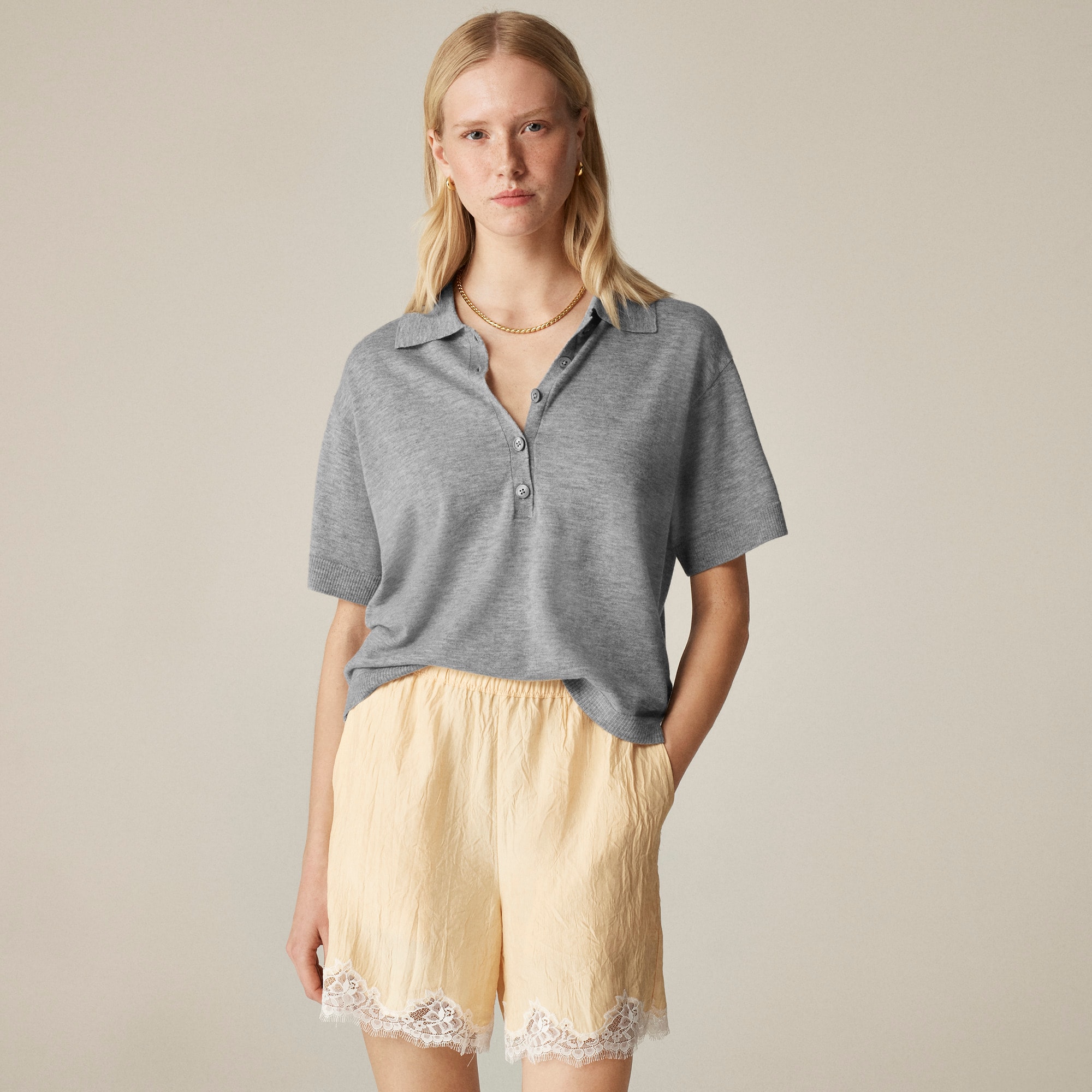 Featherweight cashmere short-sleeve sweater-polo
