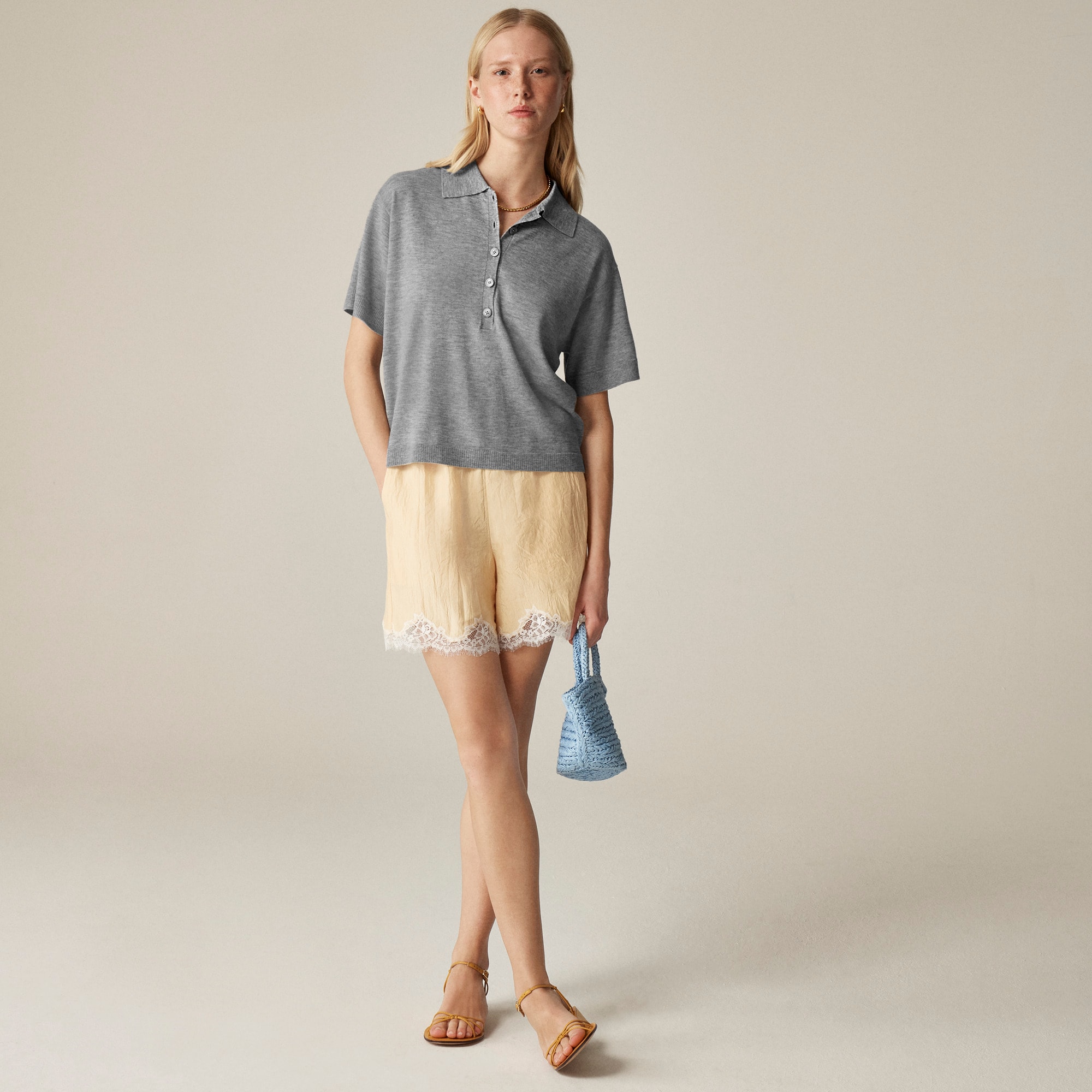 womens Featherweight cashmere short-sleeve sweater-polo