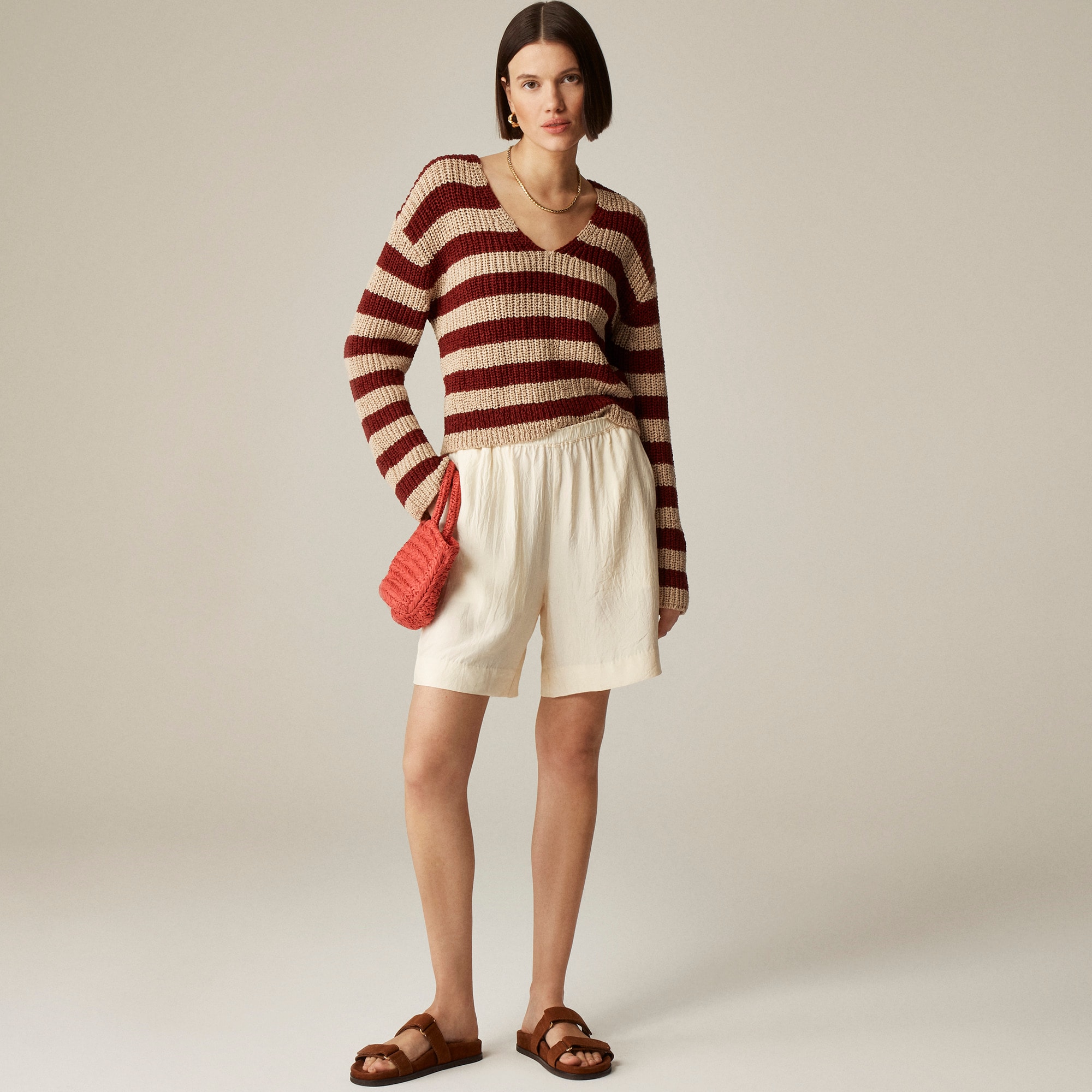 womens Loose-knit pullover sweater in stripe